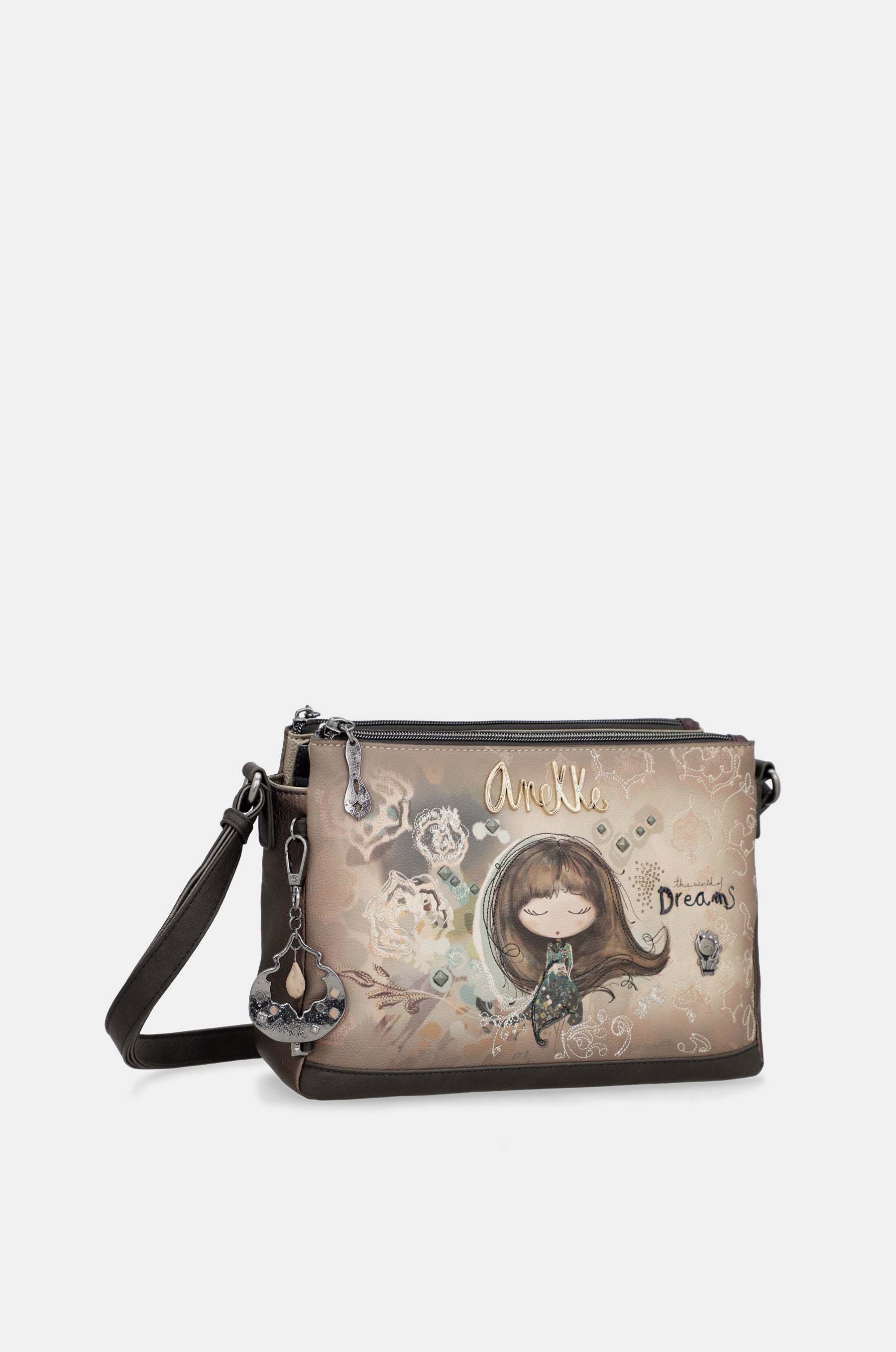 Real 3-compartment printed crossbody bag