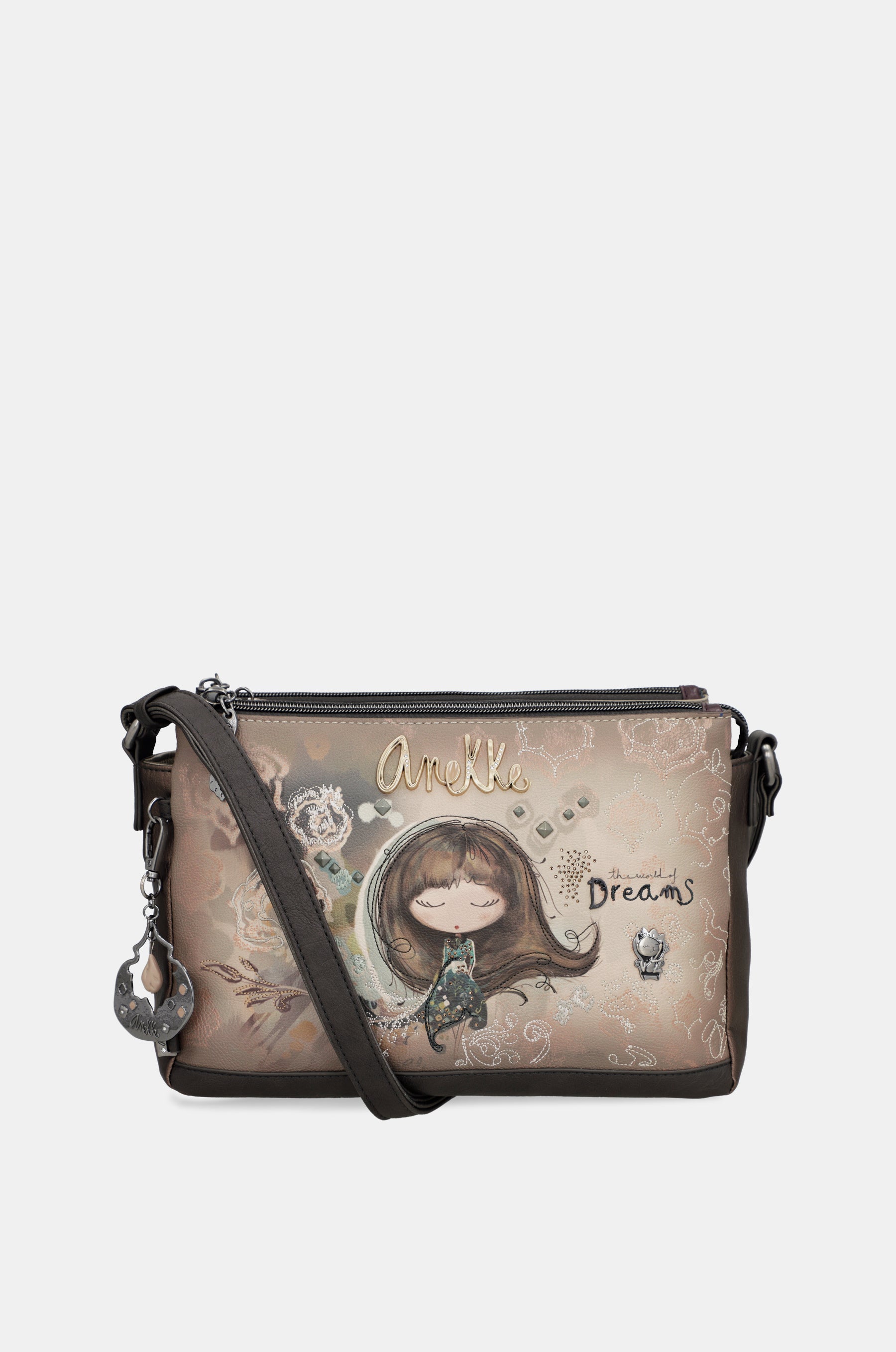 Real 3-compartment printed crossbody bag