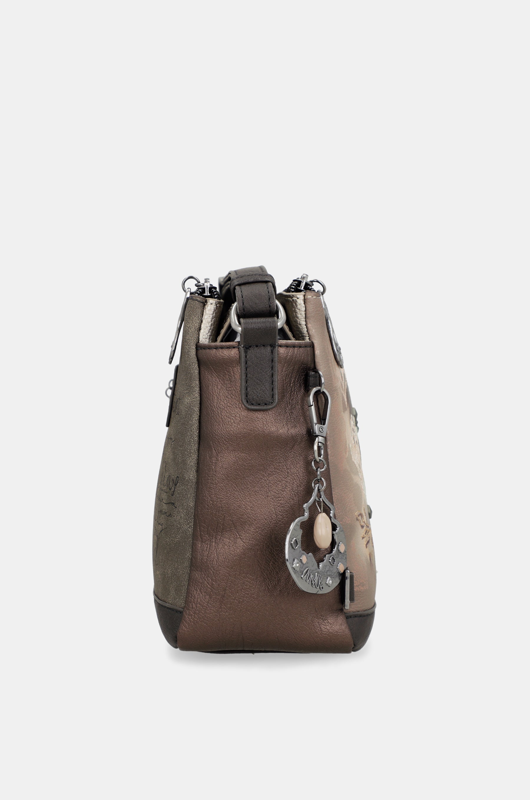 Real 3-compartment printed crossbody bag