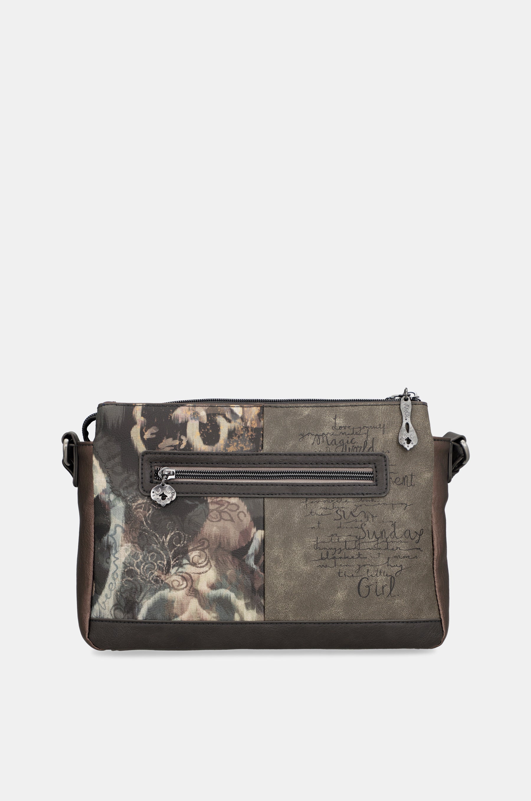 Real 3-compartment printed crossbody bag
