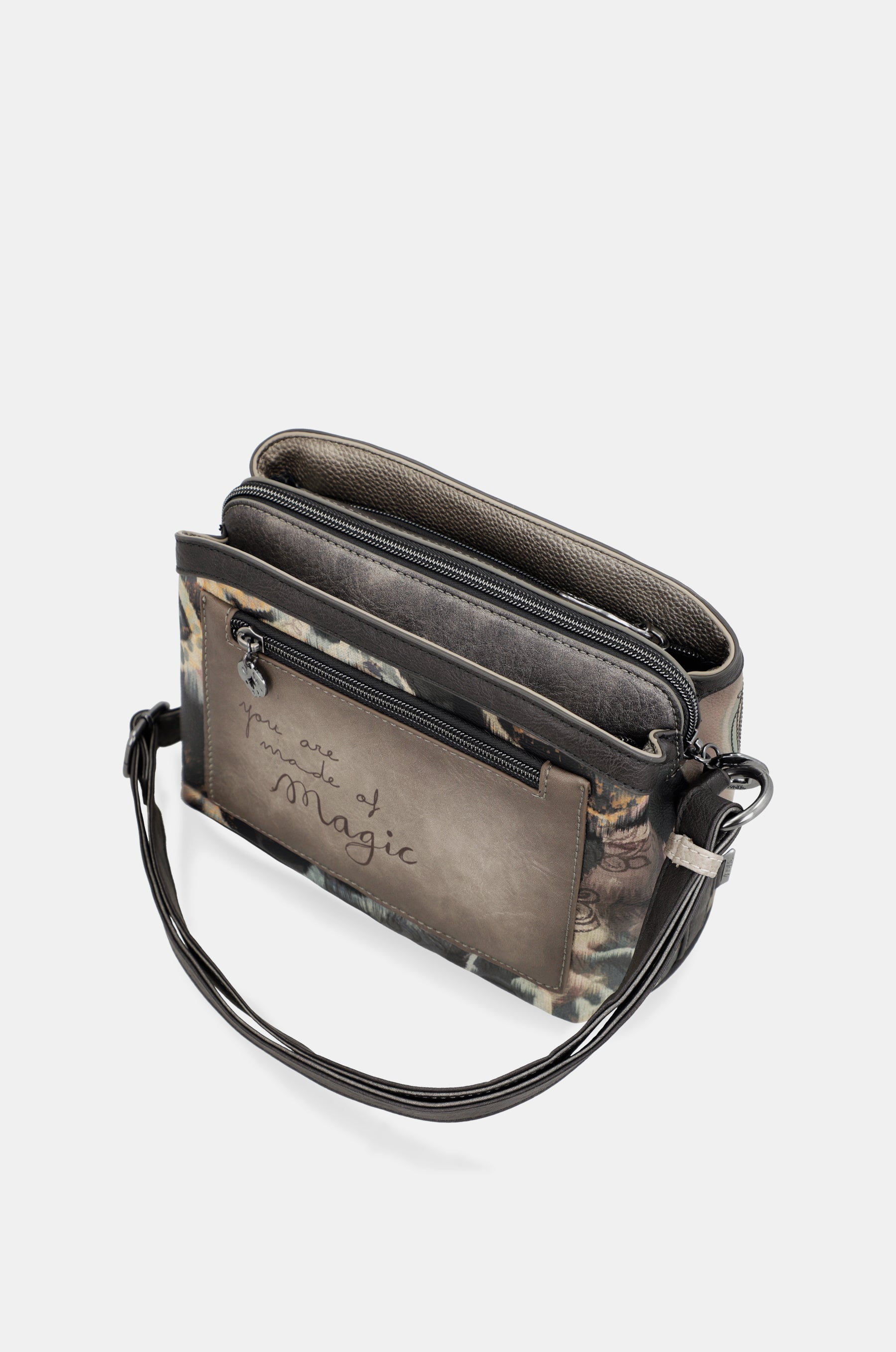 Real 3-compartment medium crossbody bag