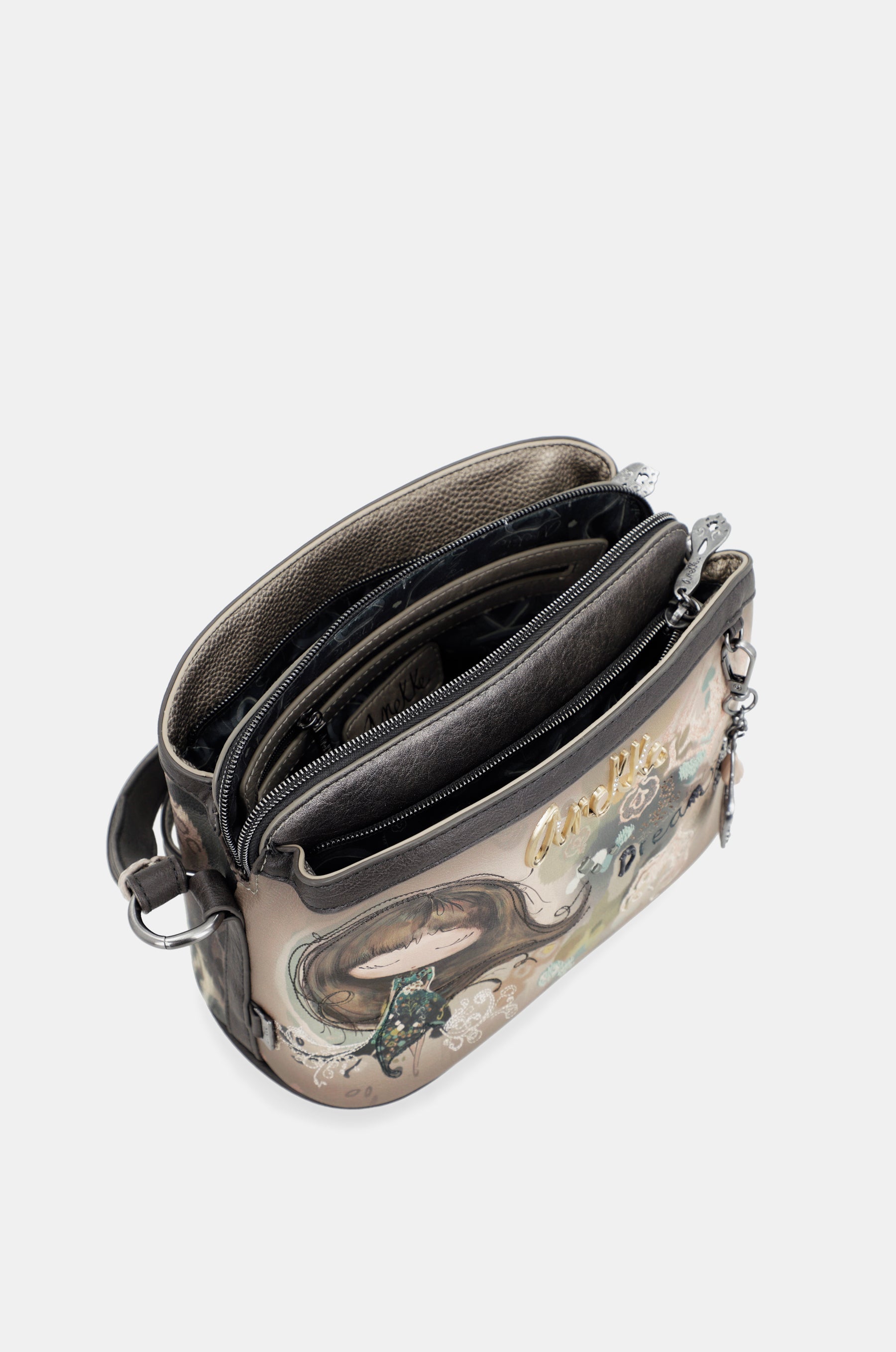 Real 3-compartment medium crossbody bag