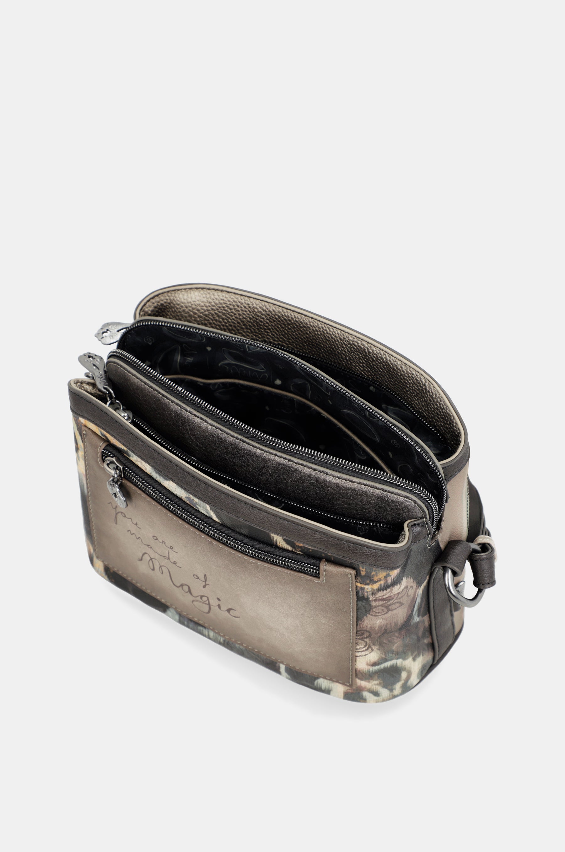 Real 3-compartment medium crossbody bag