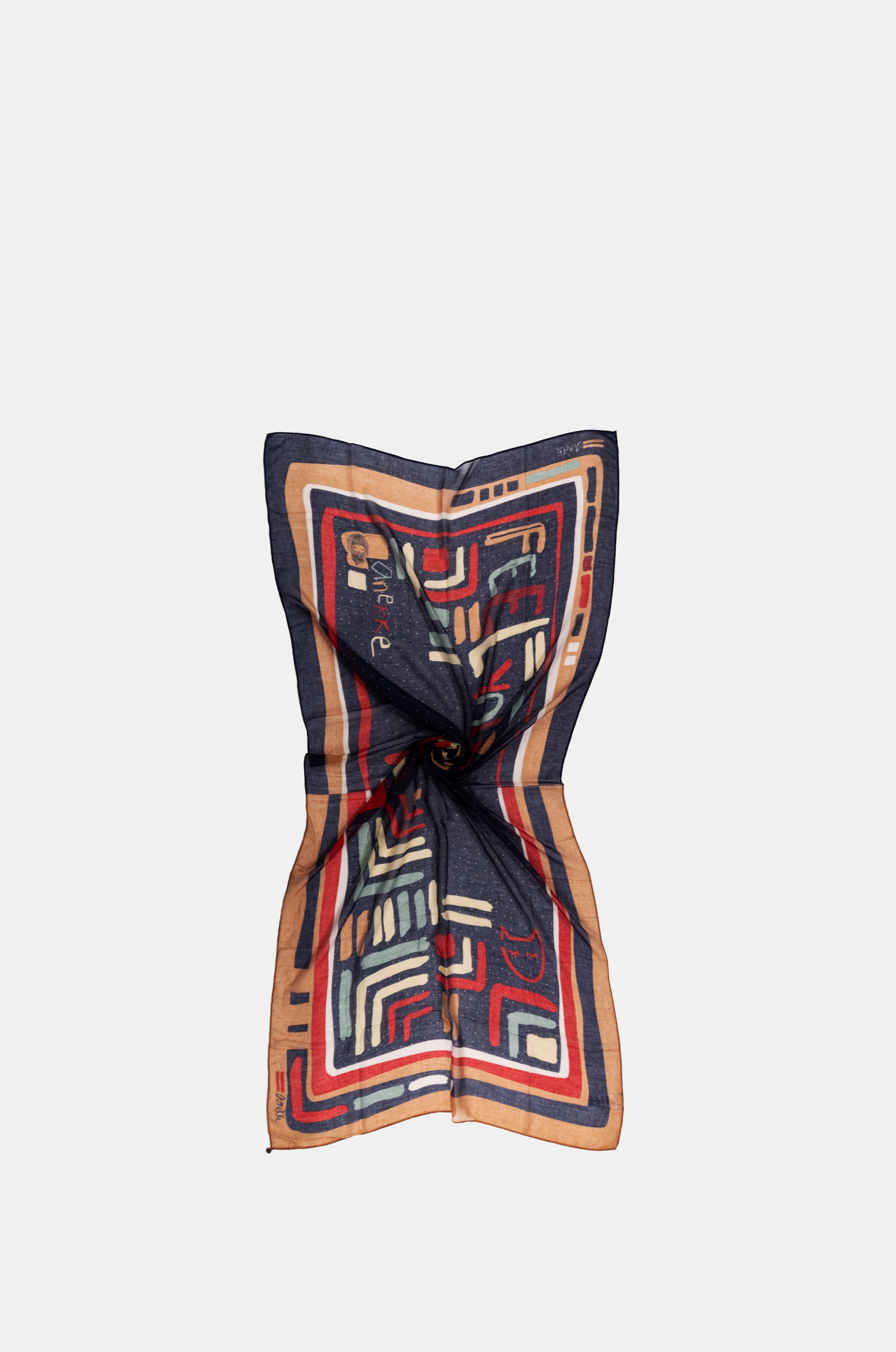 Kene navy blue printed scarf