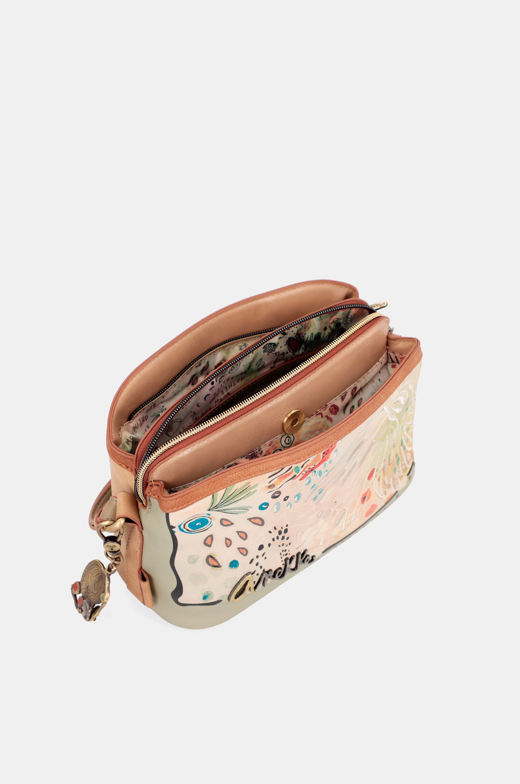 Butterfly crossbody bag with triple compartments