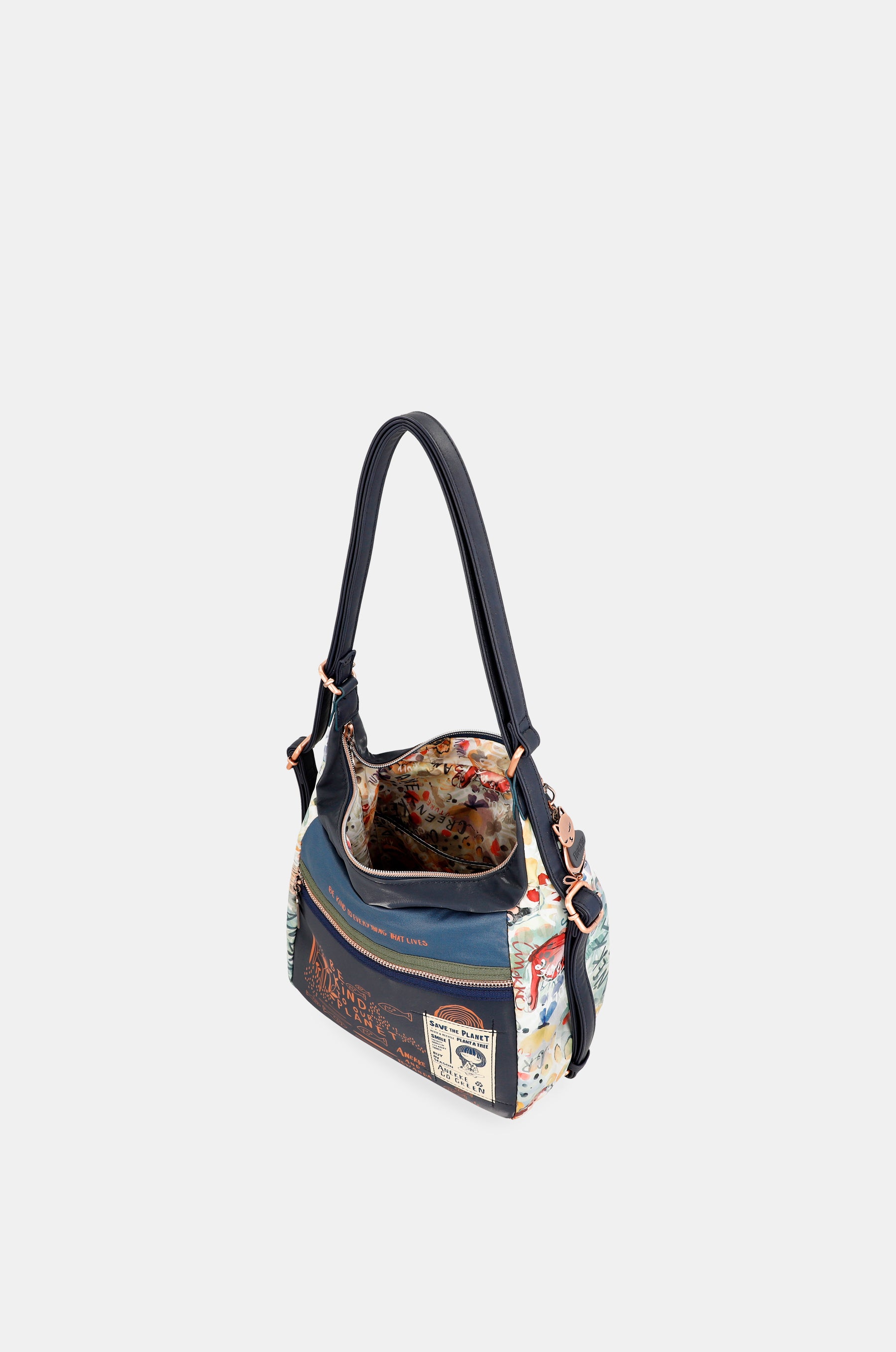 Nature Pachamama convertible crossbody bag into a backpack