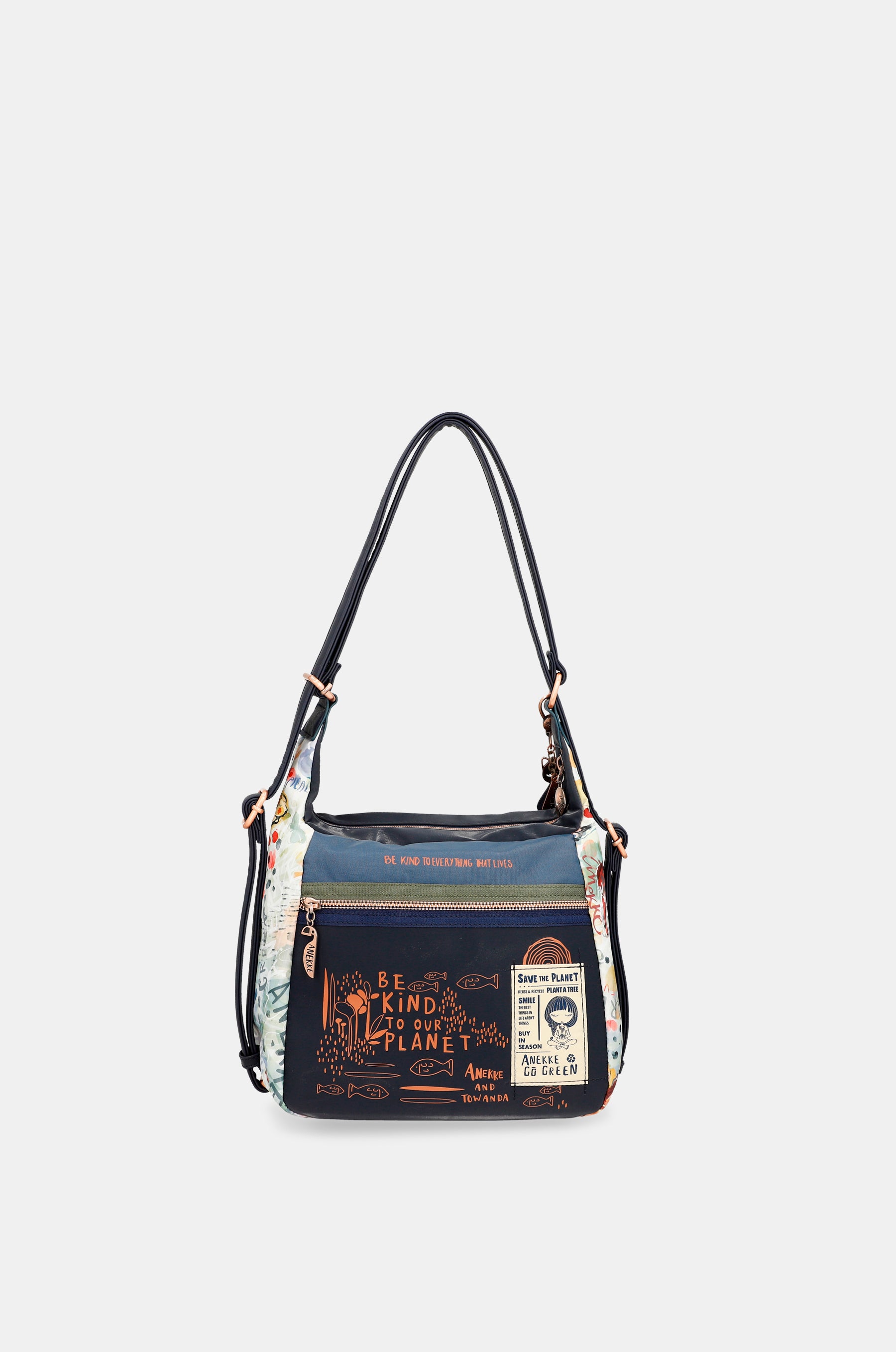 Nature Pachamama convertible crossbody bag into a backpack