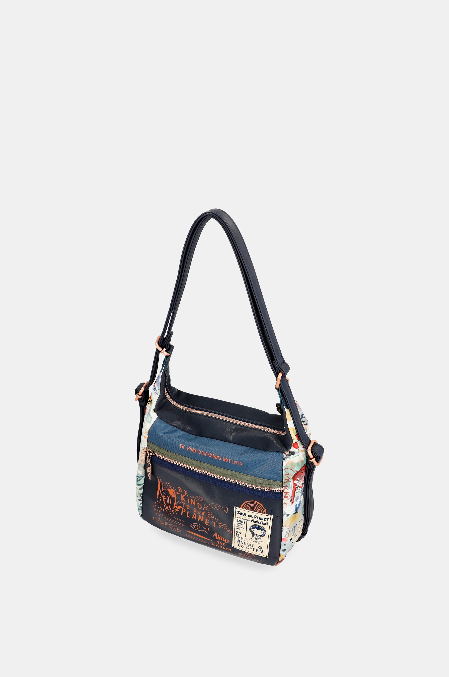 Nature Pachamama convertible crossbody bag into a backpack