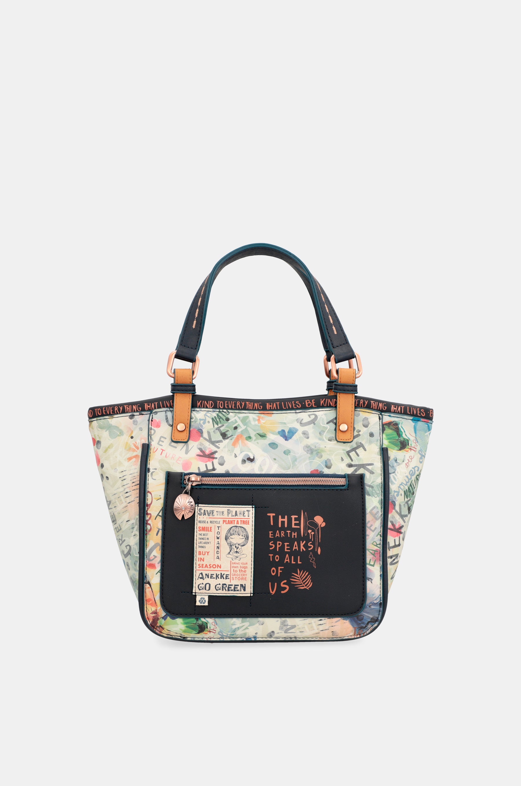 Nature Pachamama navy blue printed tote bag