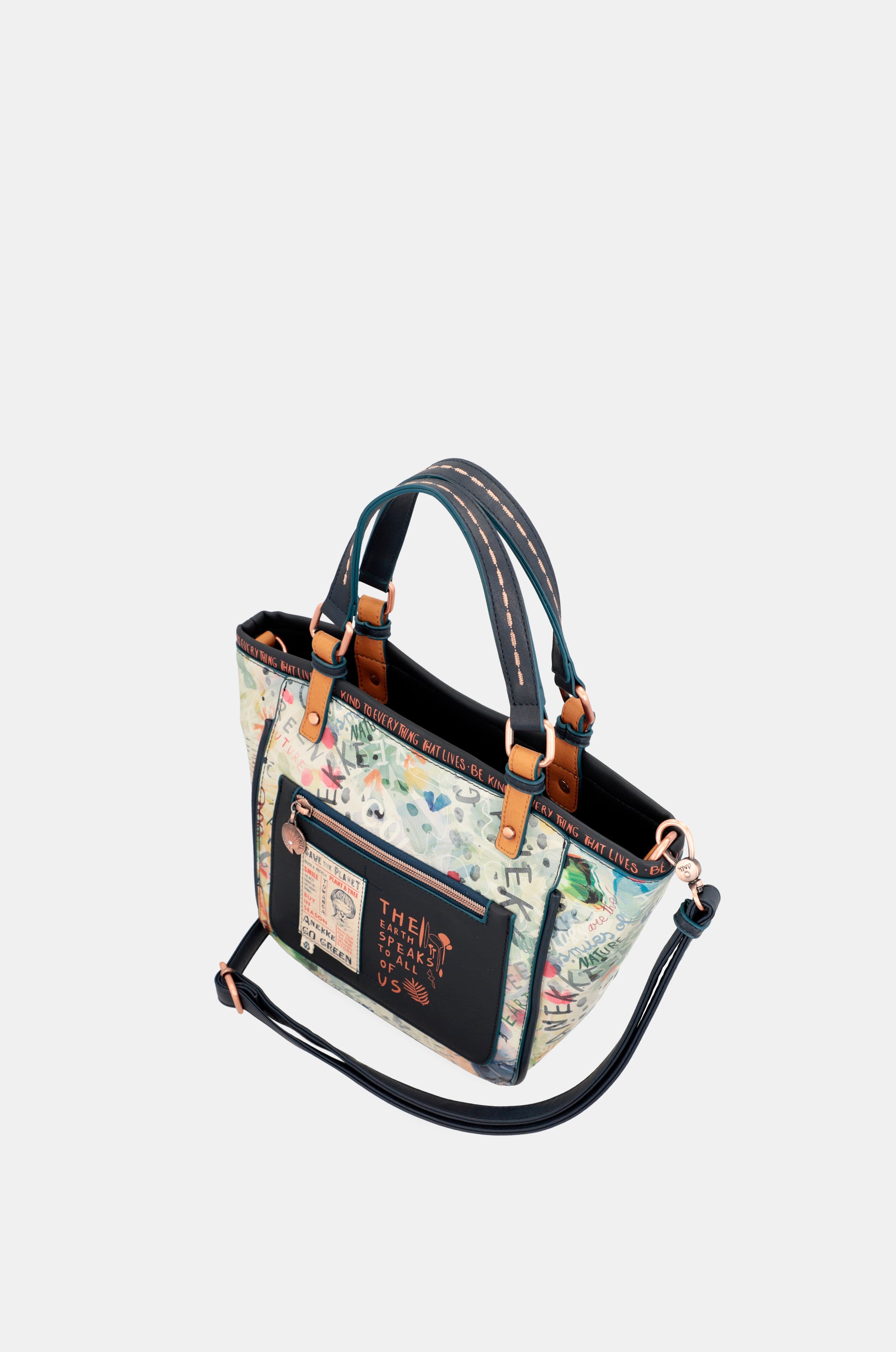 Nature Pachamama navy blue printed tote bag