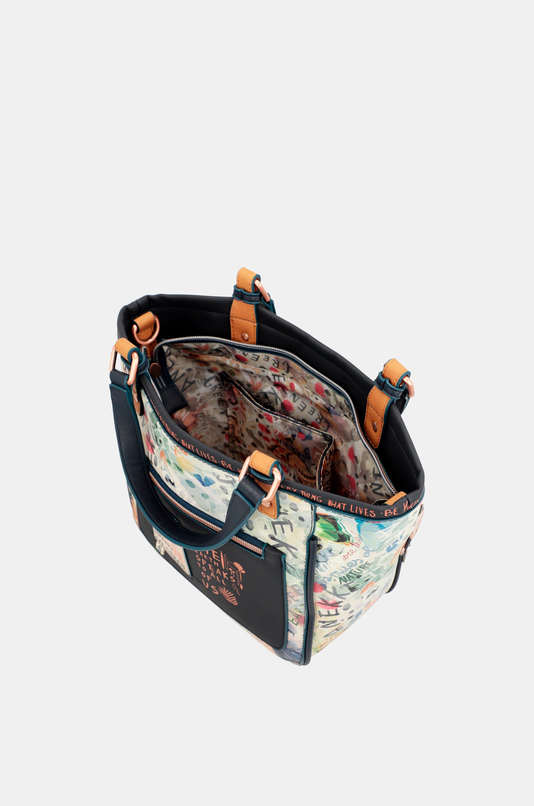 Nature Pachamama navy blue printed tote bag