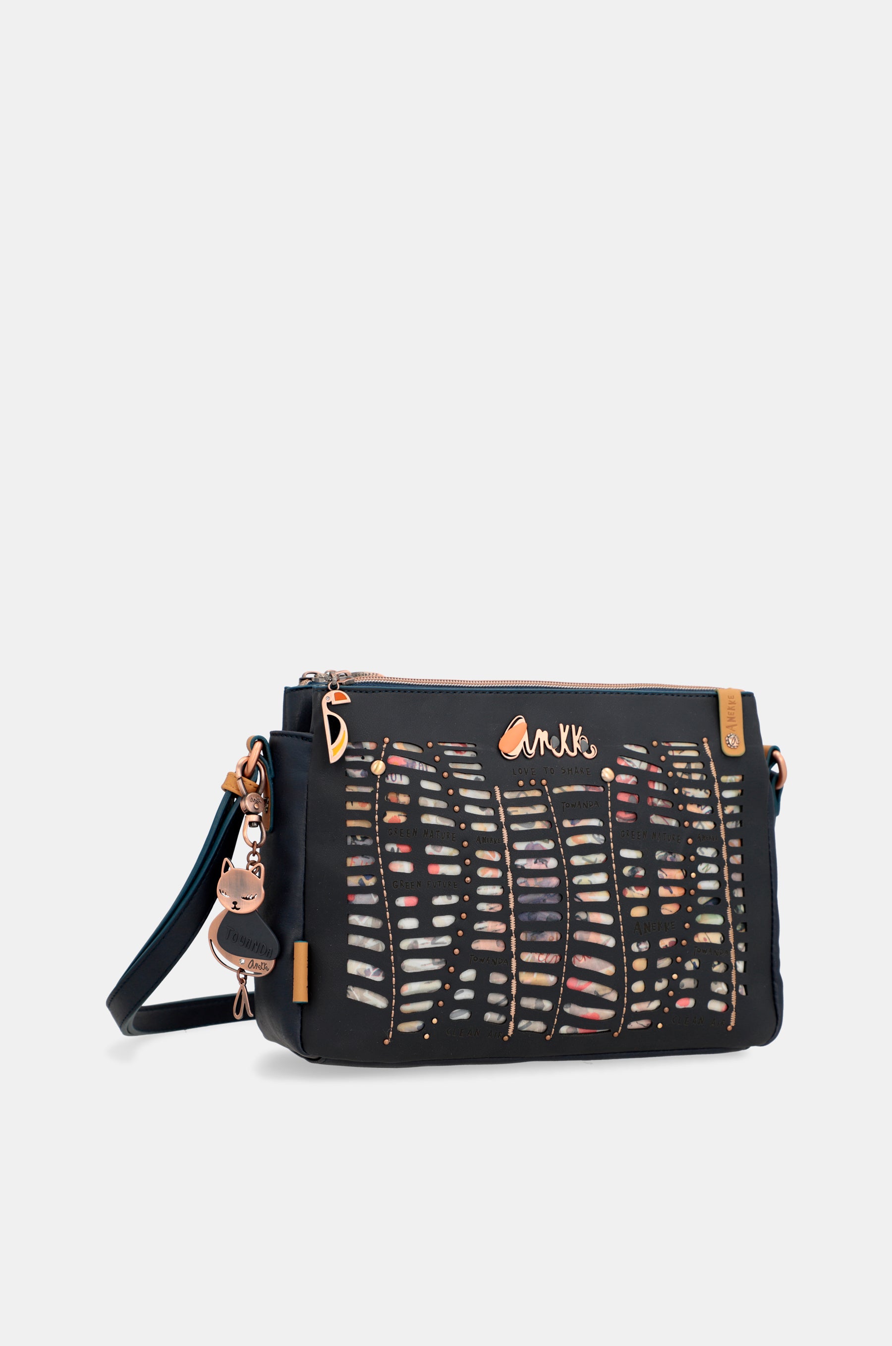 Nature Pachamama navy blue crossbody bag with three compartments