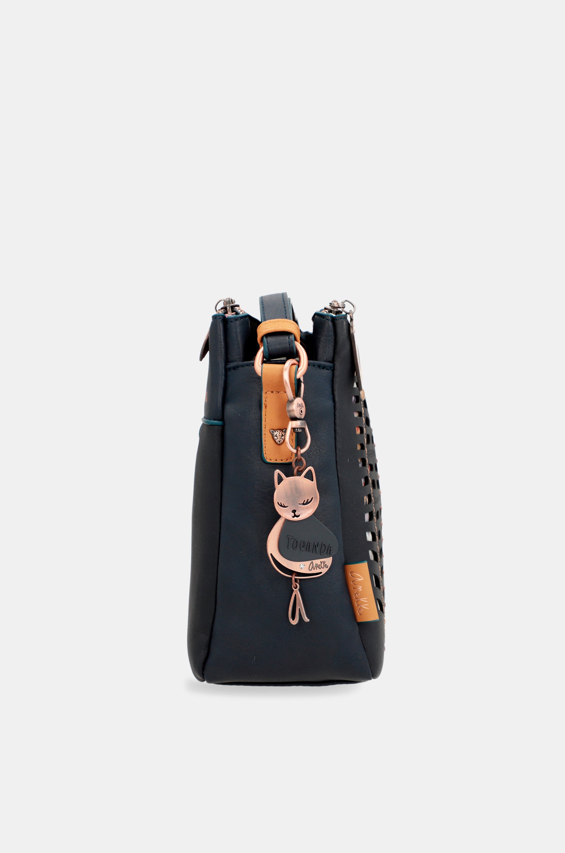 Nature Pachamama navy blue crossbody bag with three compartments