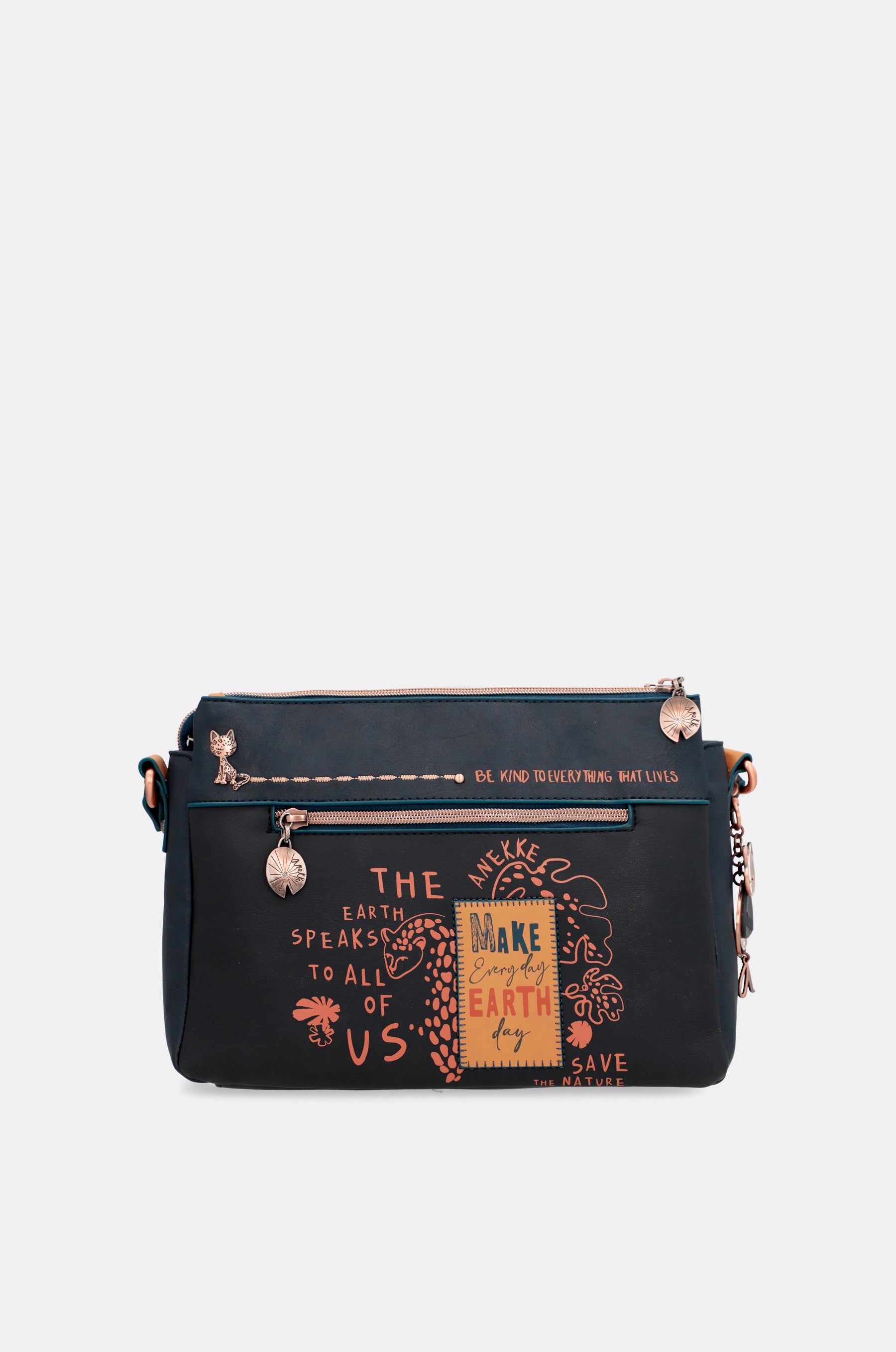 Nature Pachamama navy blue crossbody bag with three compartments