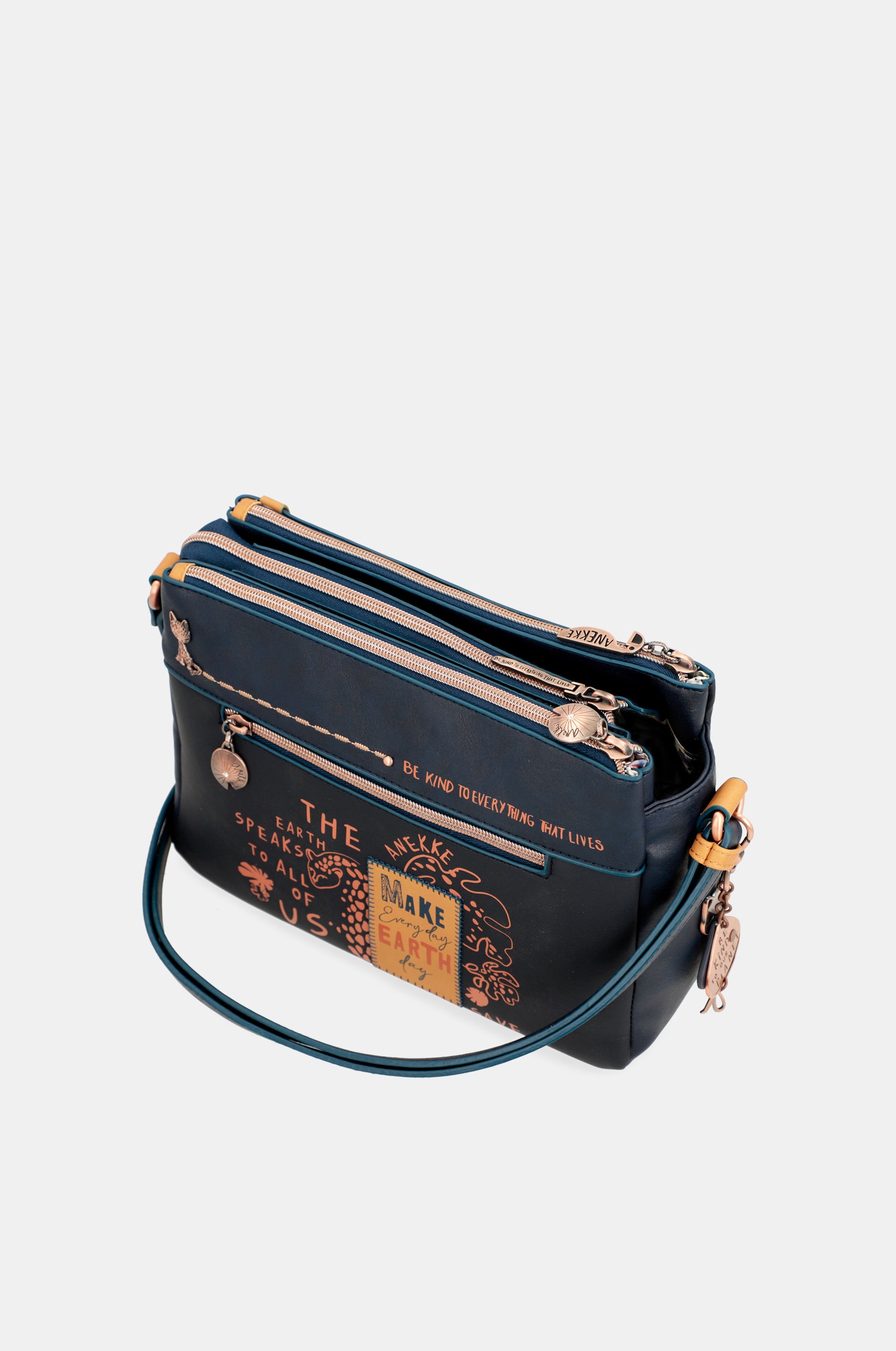 Nature Pachamama navy blue crossbody bag with three compartments