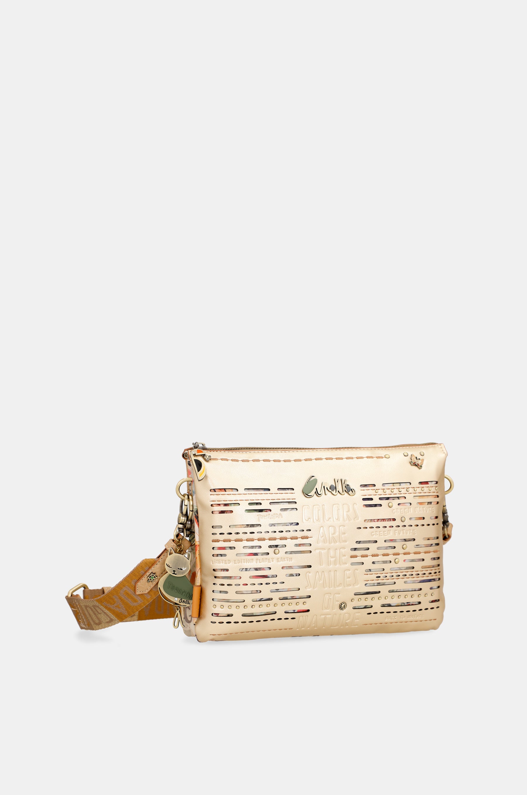 Nature Pachamama golden crossbody bag with two compartments