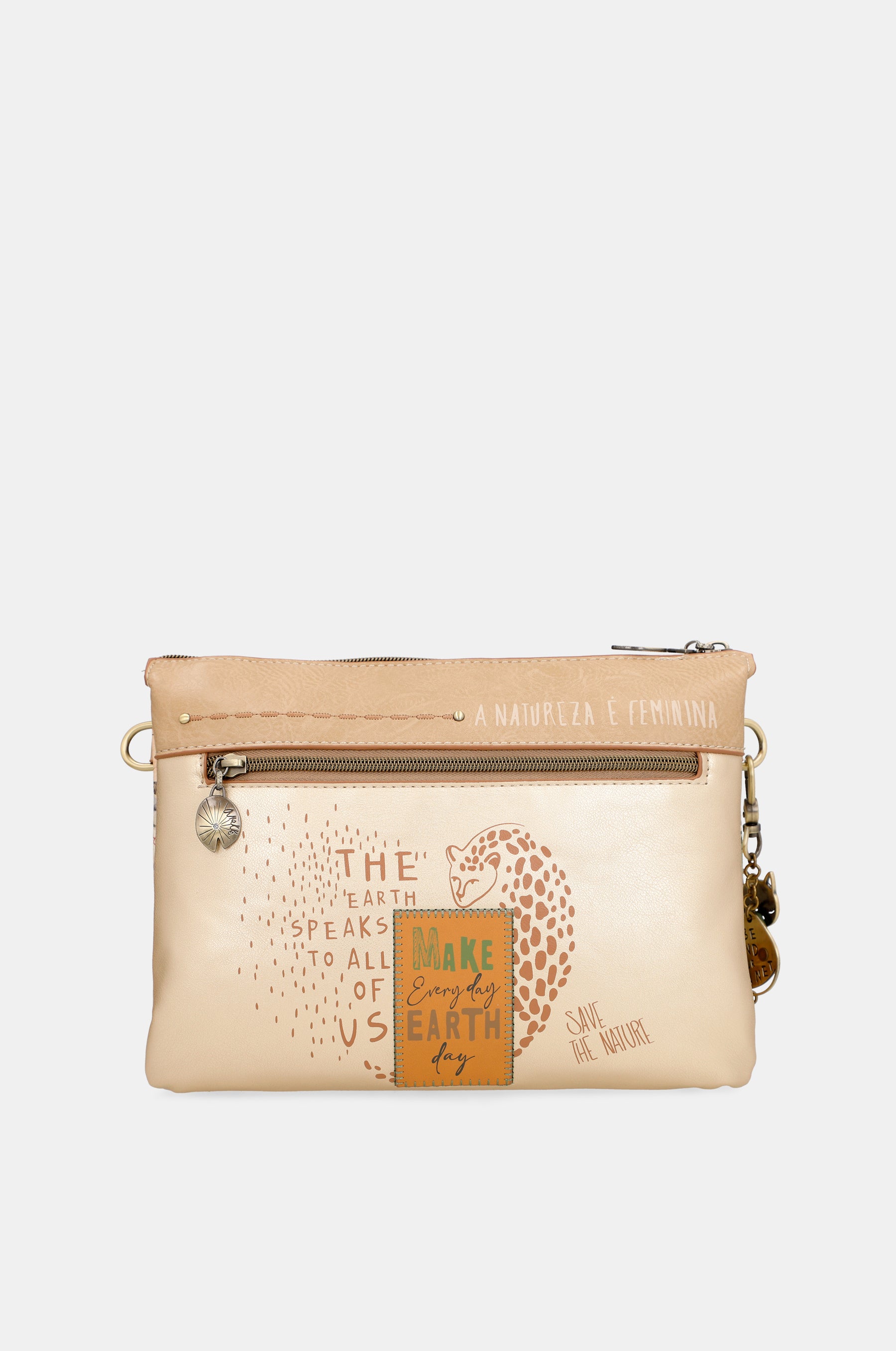 Nature Pachamama golden crossbody bag with two compartments
