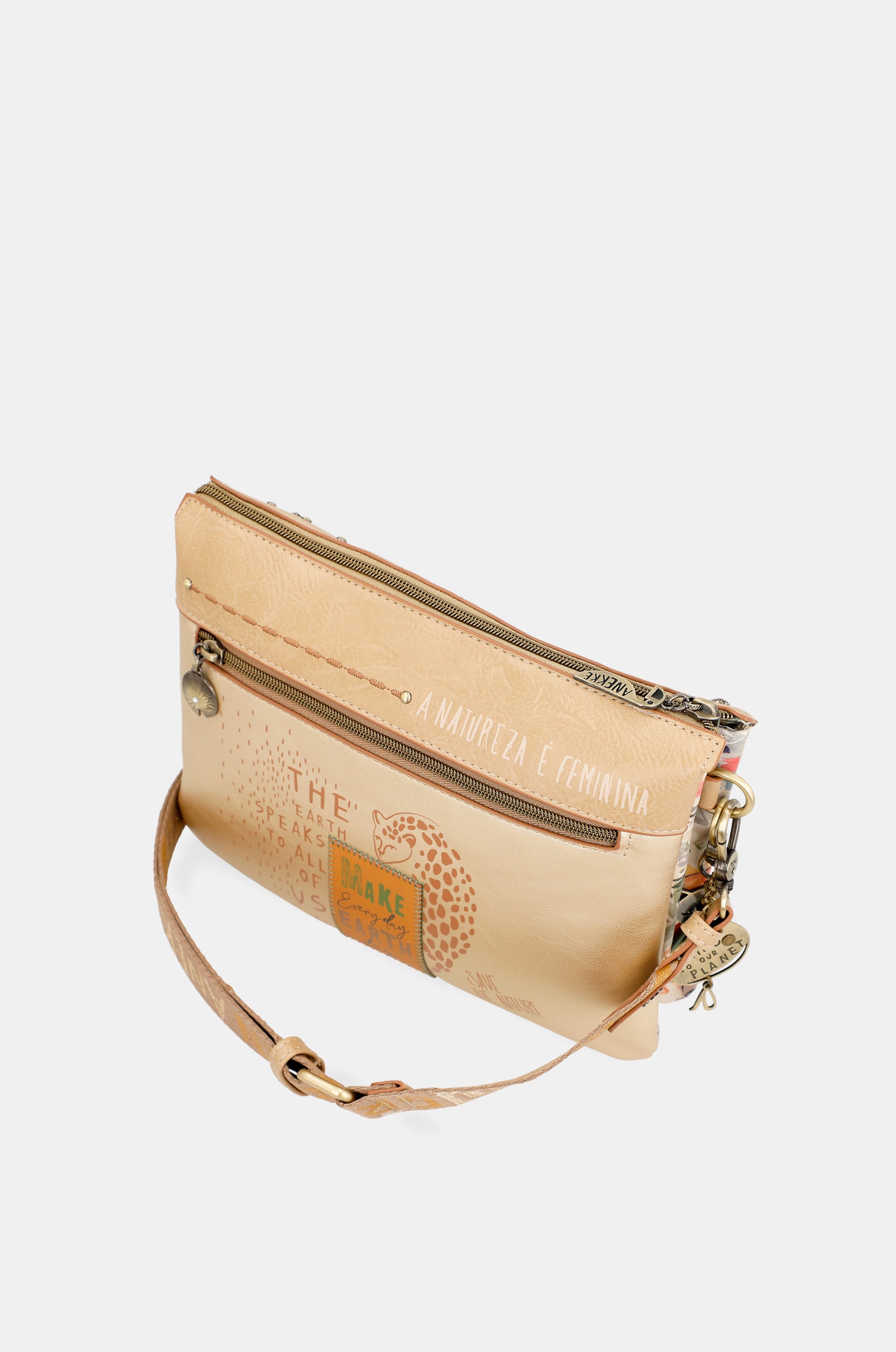 Nature Pachamama golden crossbody bag with two compartments