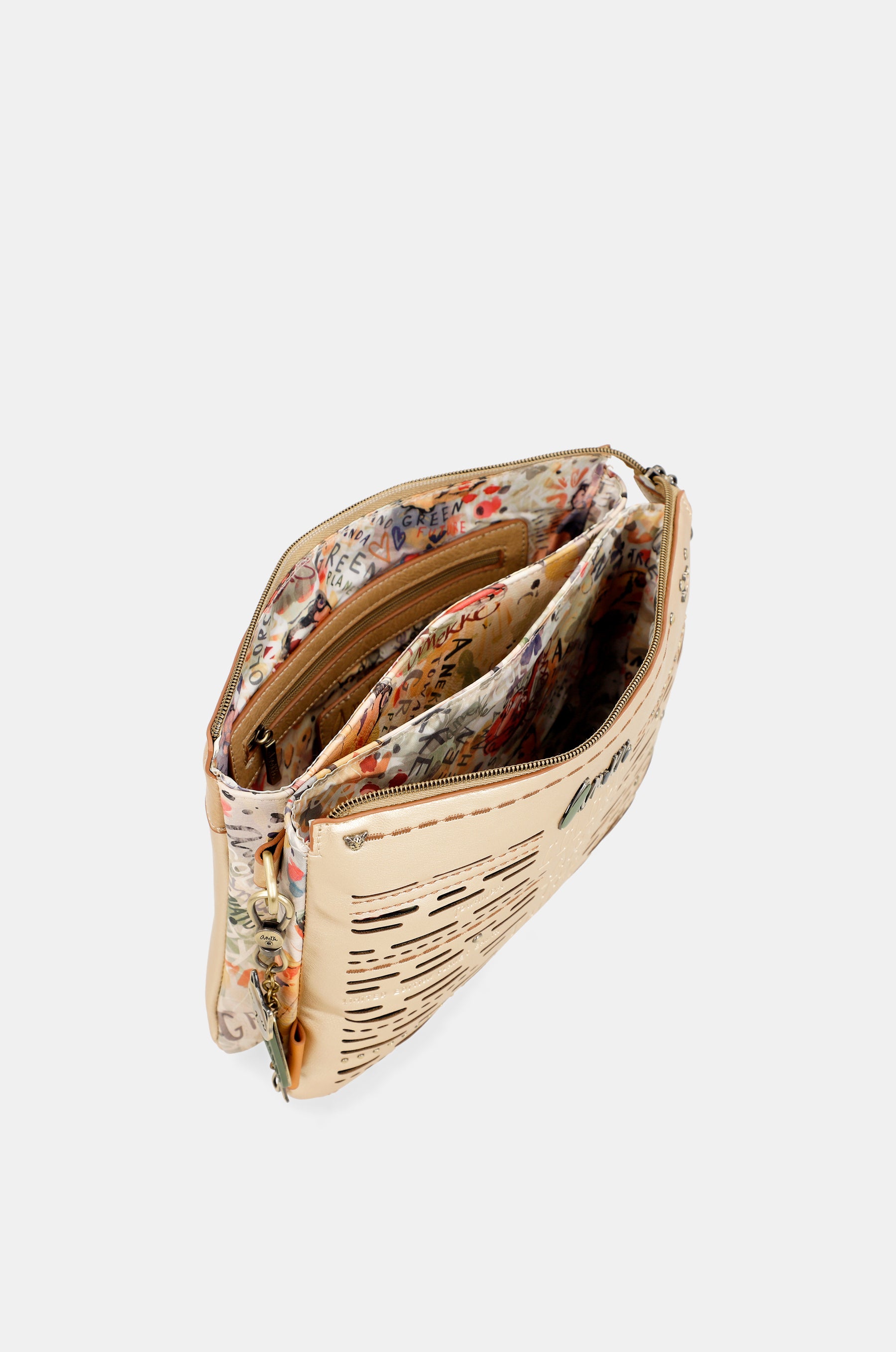 Nature Pachamama golden crossbody bag with two compartments