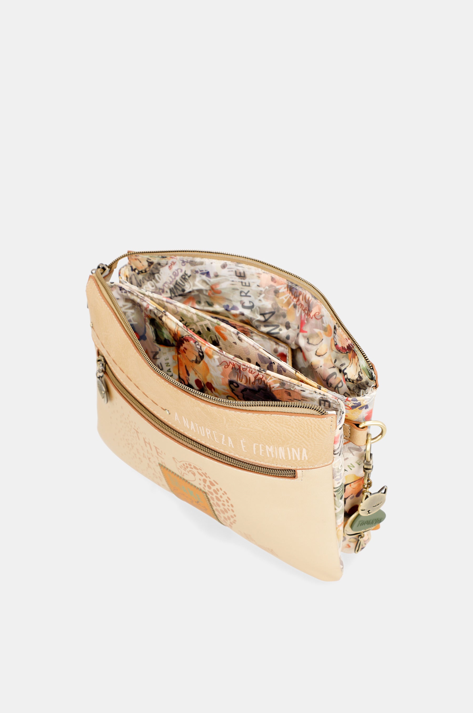 Nature Pachamama golden crossbody bag with two compartments