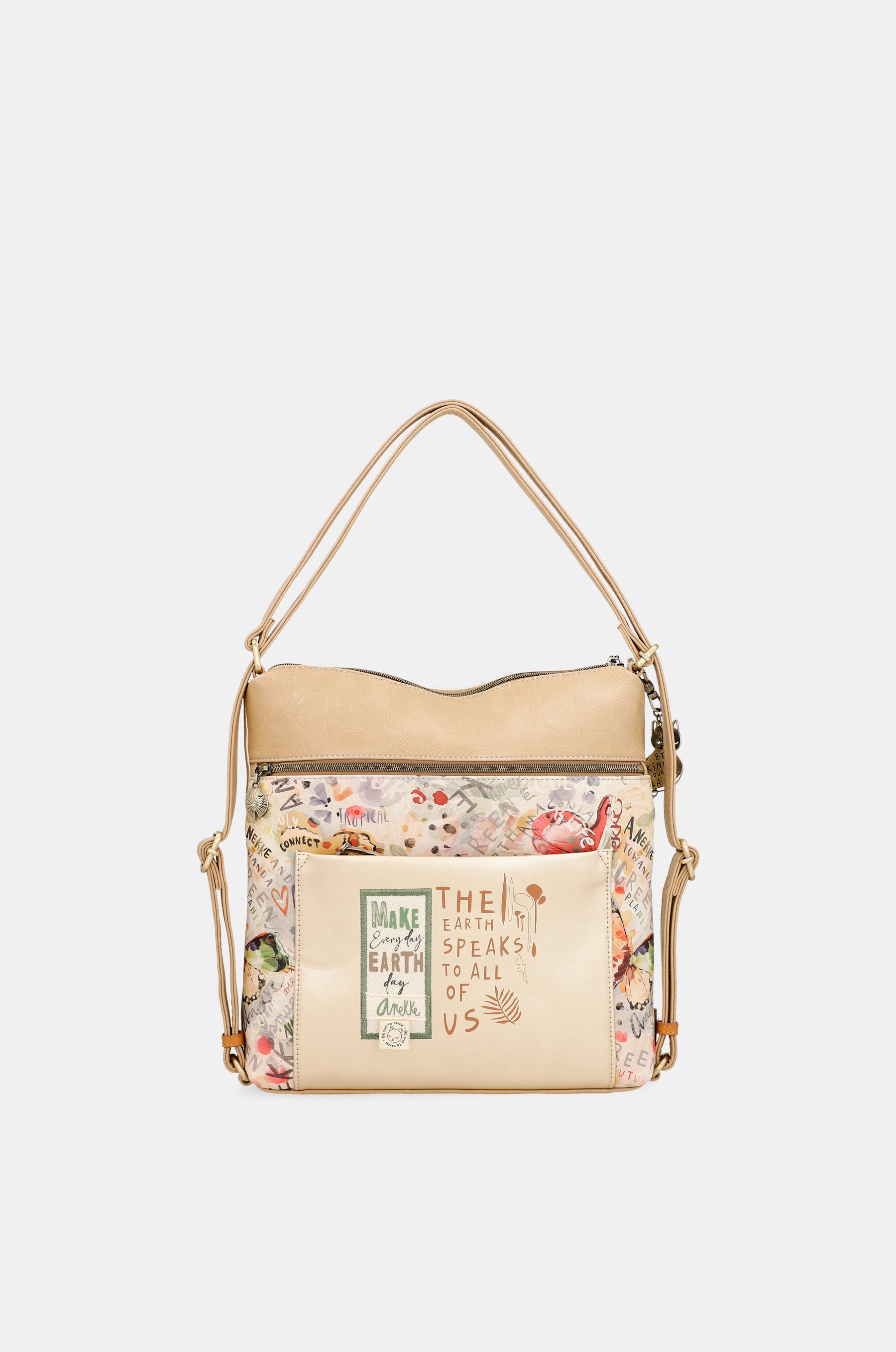 Nature Pachamama convertible golden bag into a rucksack
