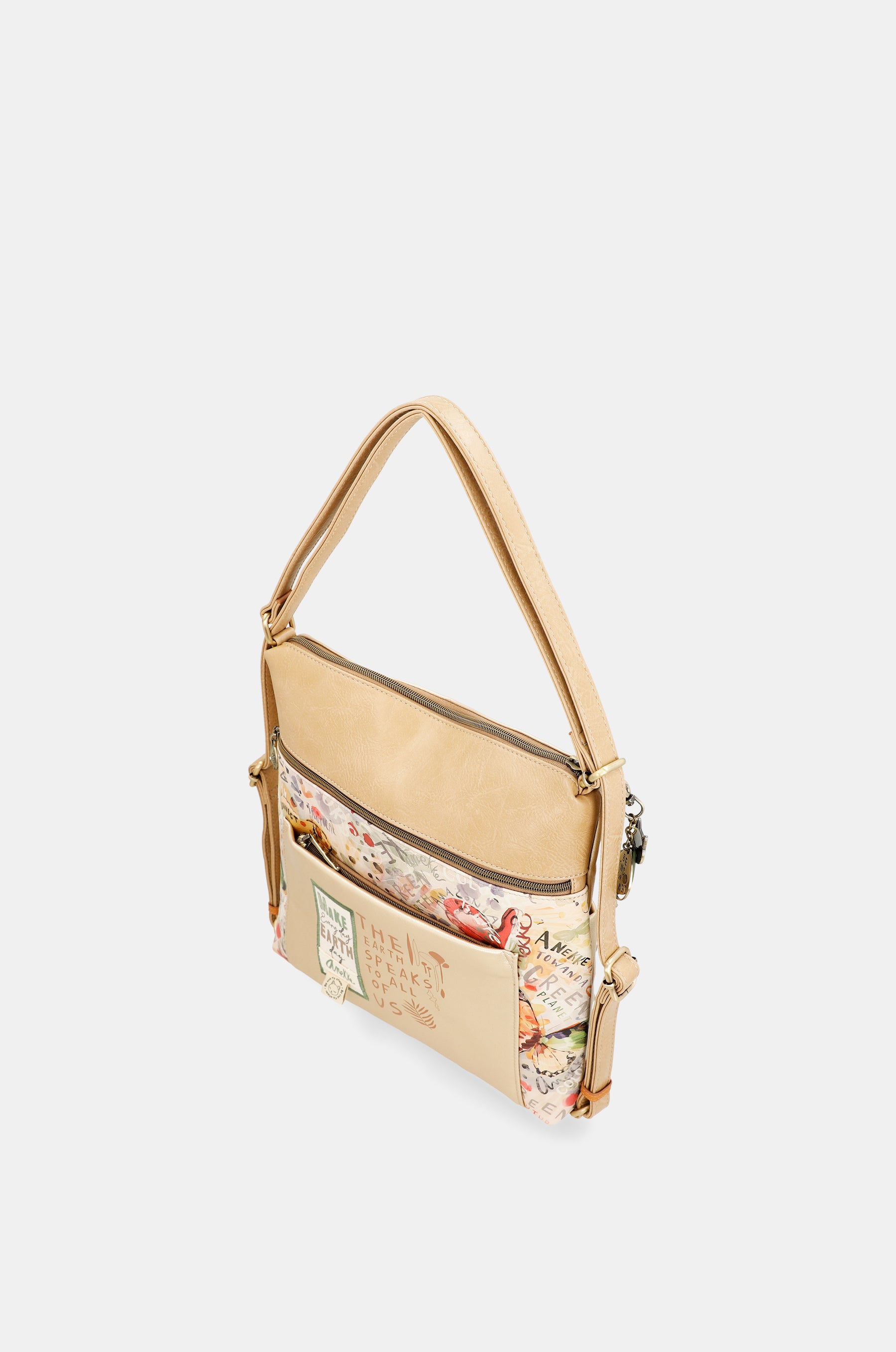 Nature Pachamama convertible golden bag into a rucksack