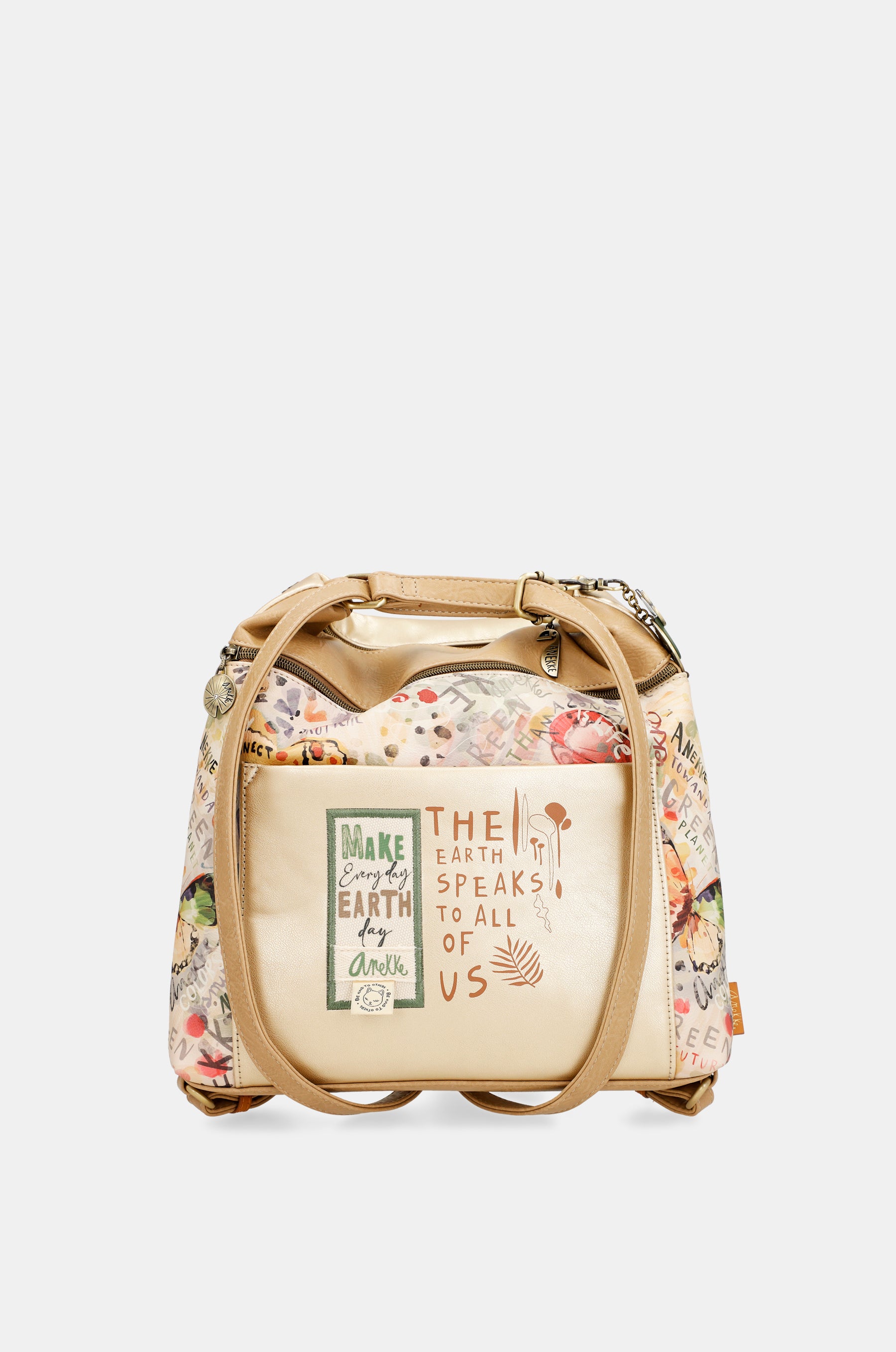 Nature Pachamama convertible golden bag into a rucksack