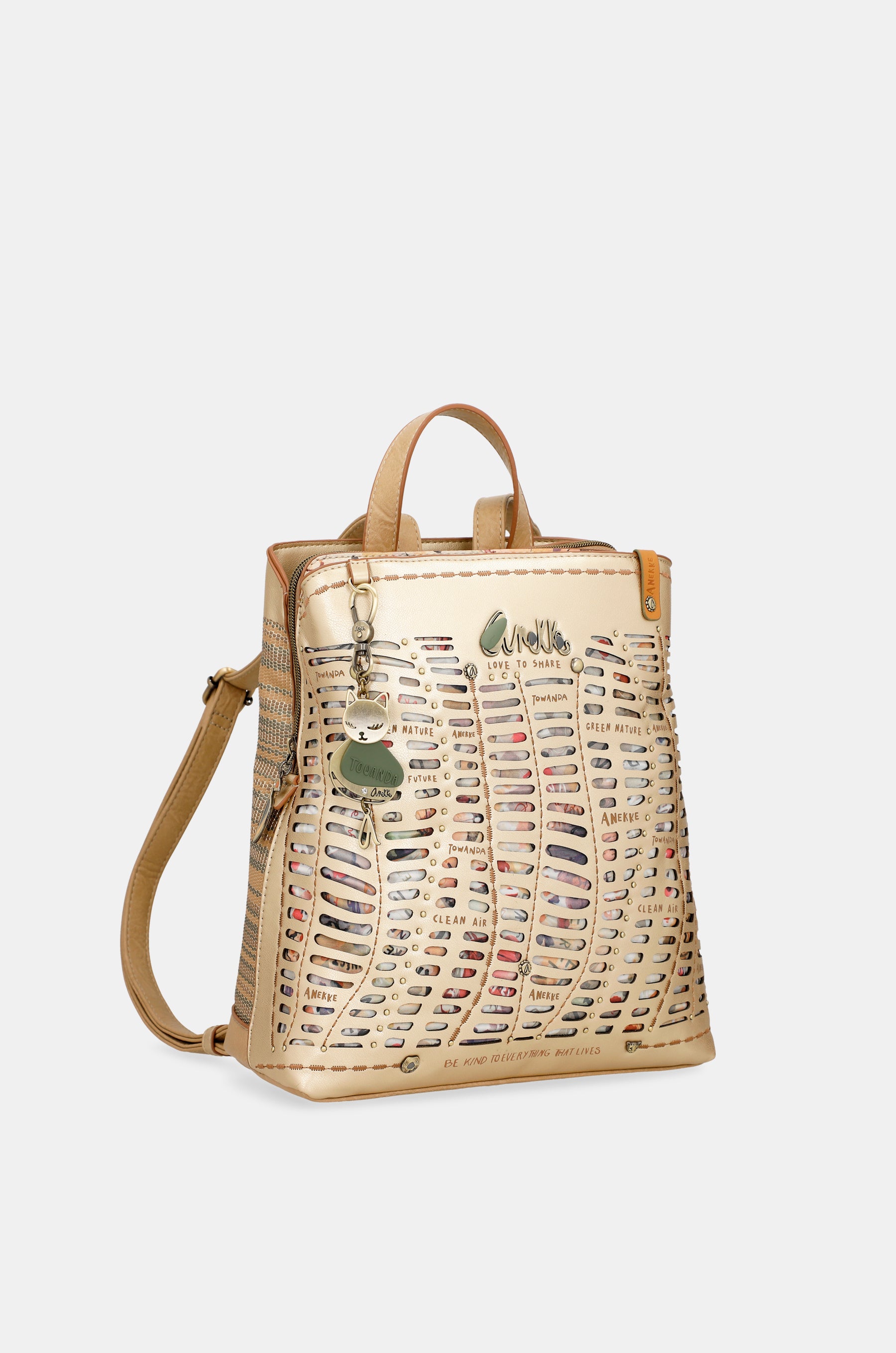 Nature Pachamama golden backpack with 3 compartments
