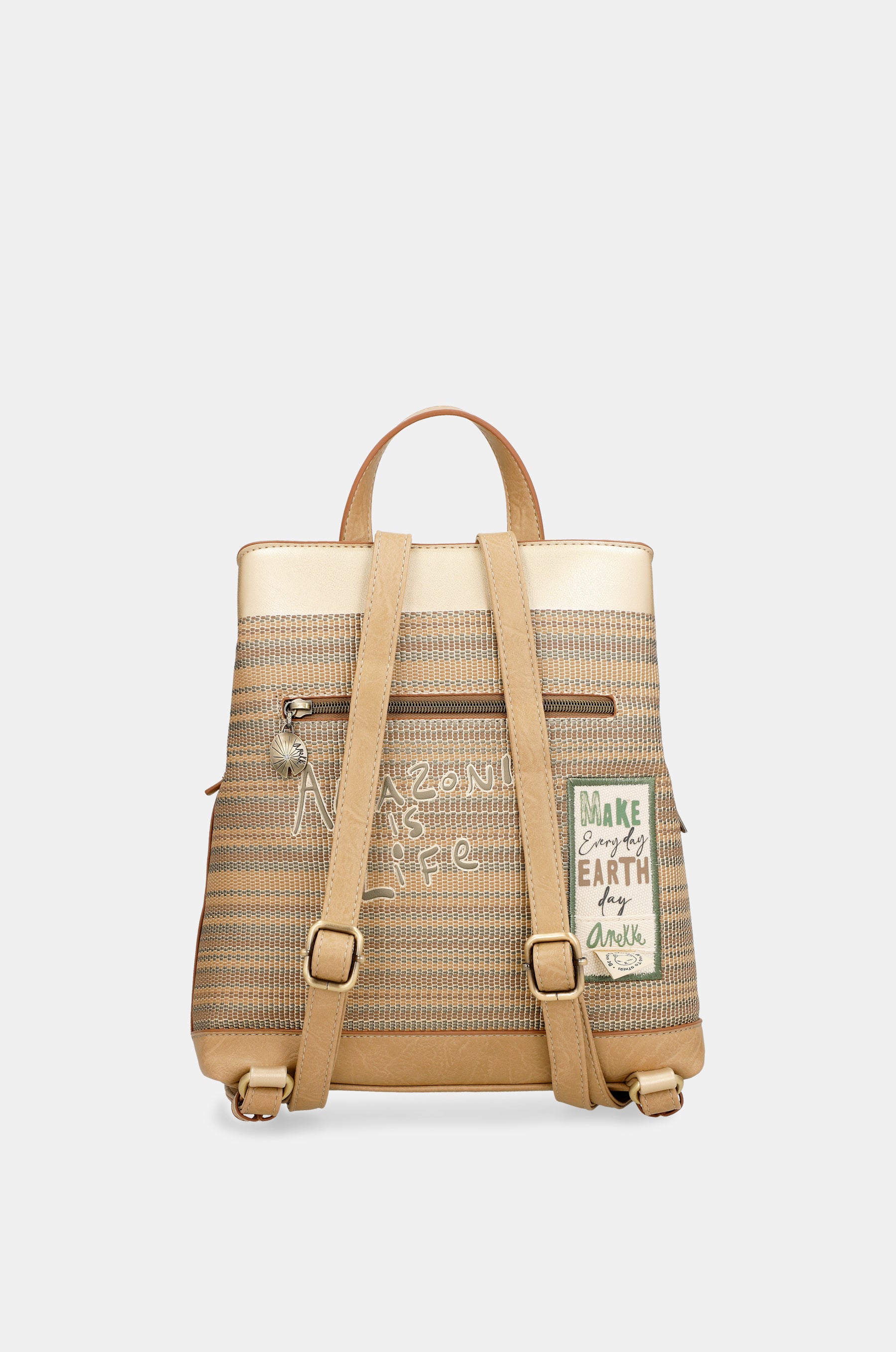 Nature Pachamama golden backpack with 3 compartments