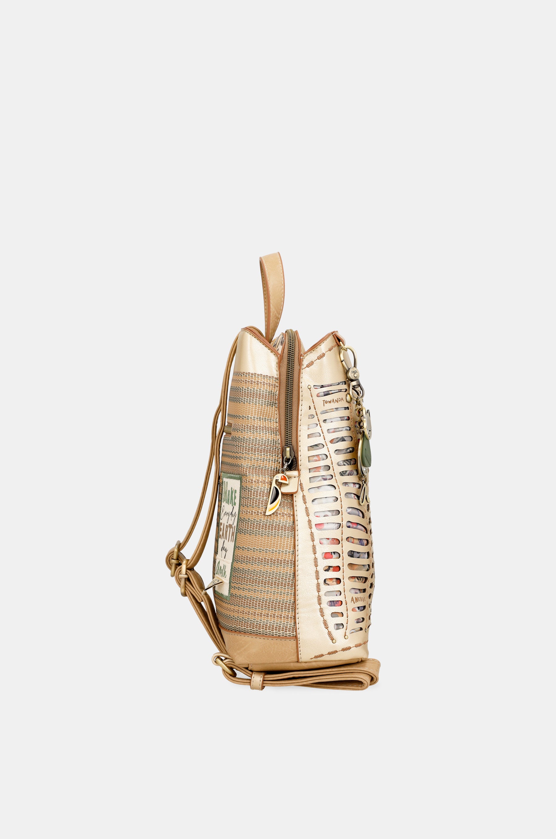 Nature Pachamama golden backpack with 3 compartments