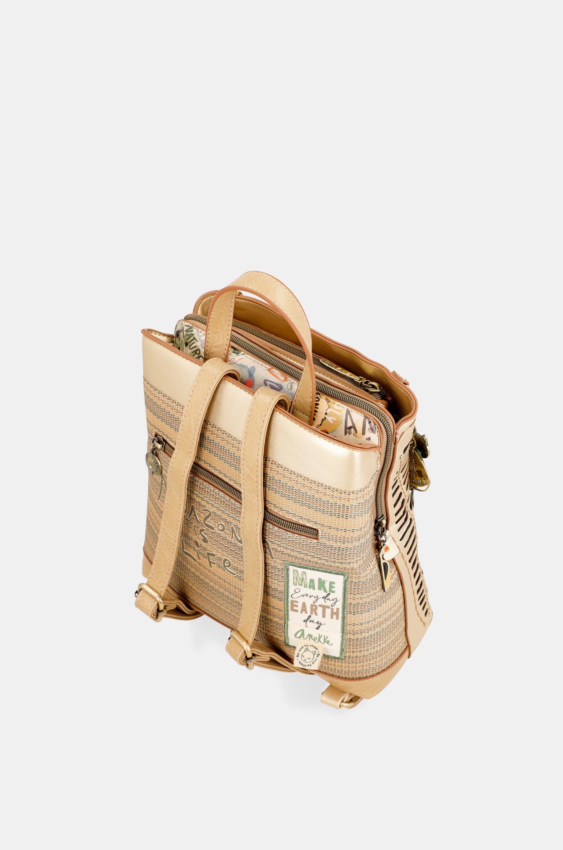 Nature Pachamama golden backpack with 3 compartments