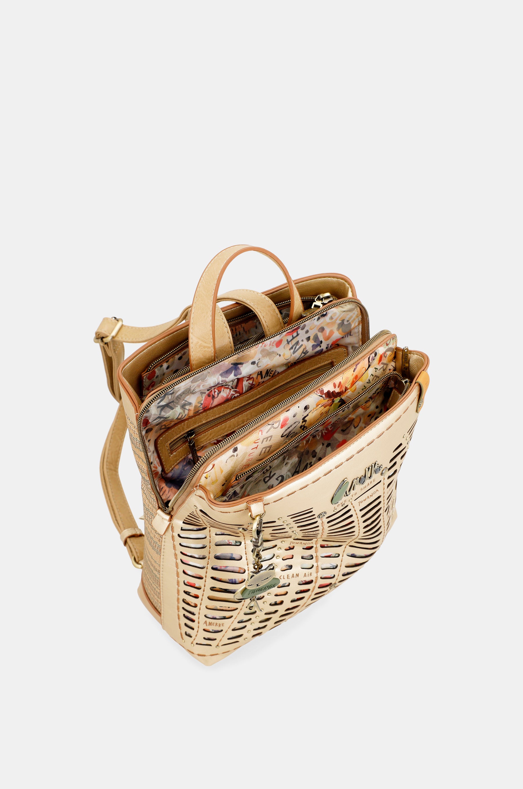 Nature Pachamama golden backpack with 3 compartments