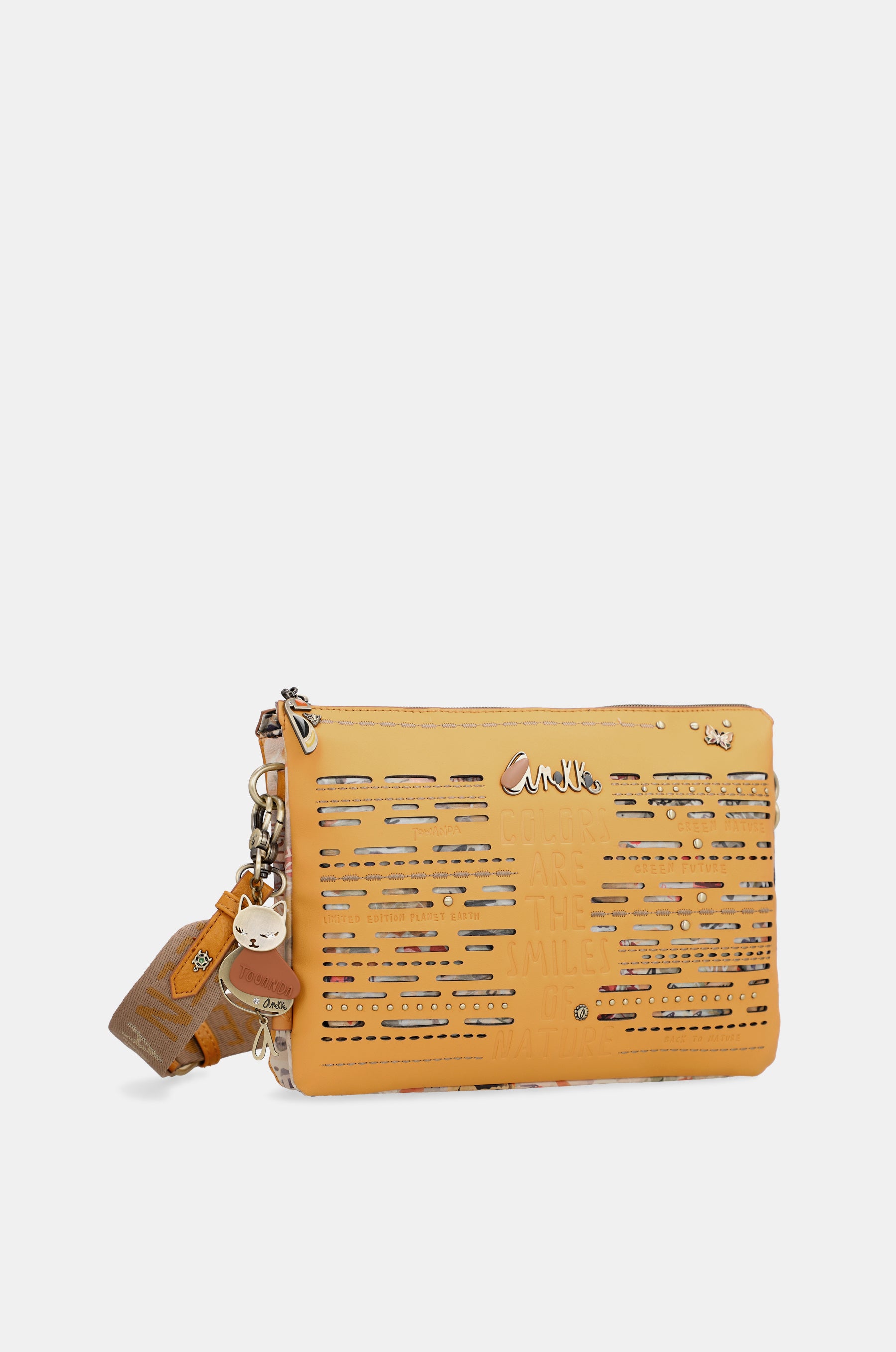 Nature Pachamama ochre crossbody bag with two compartments
