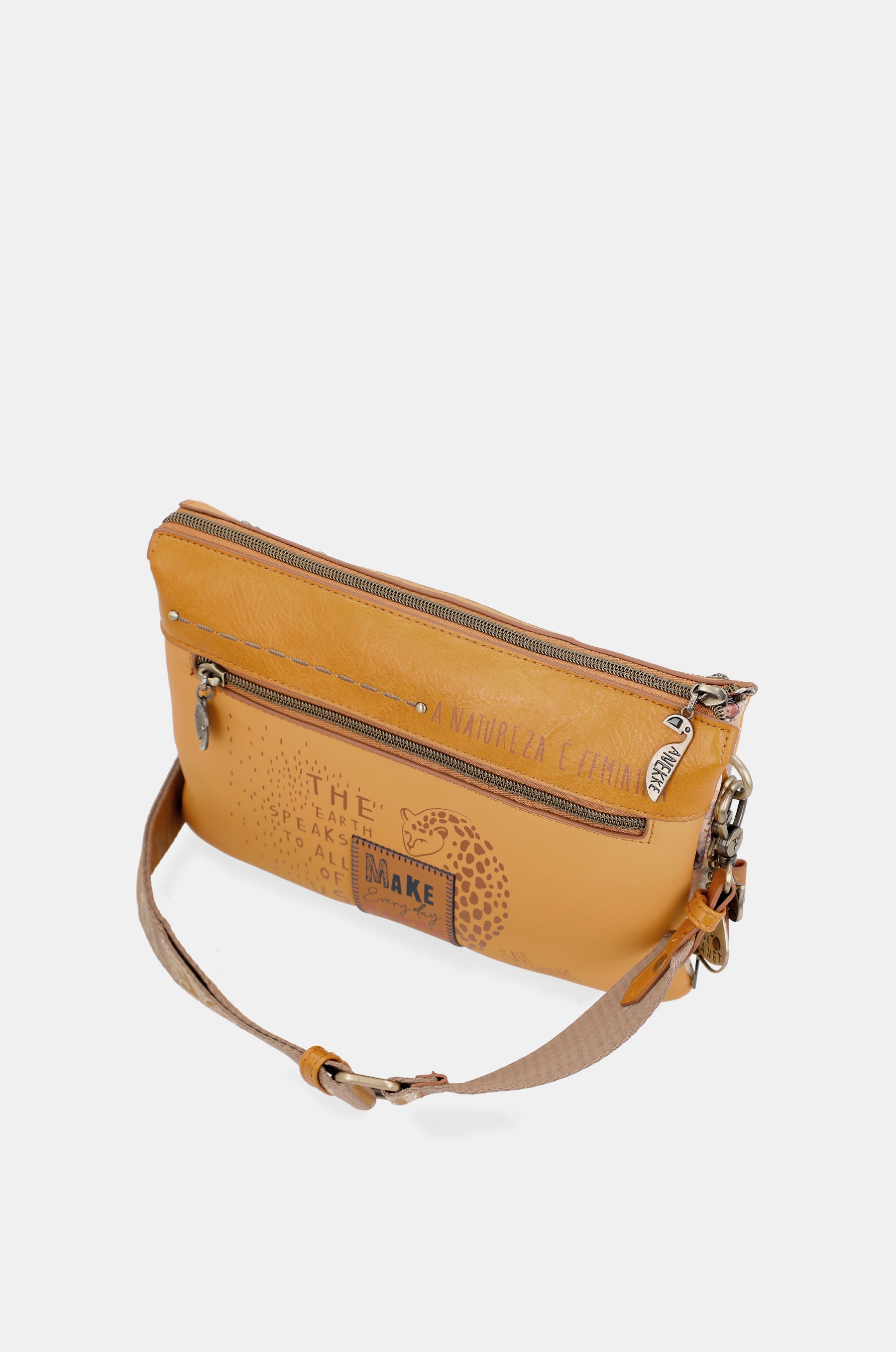 Nature Pachamama ochre crossbody bag with two compartments