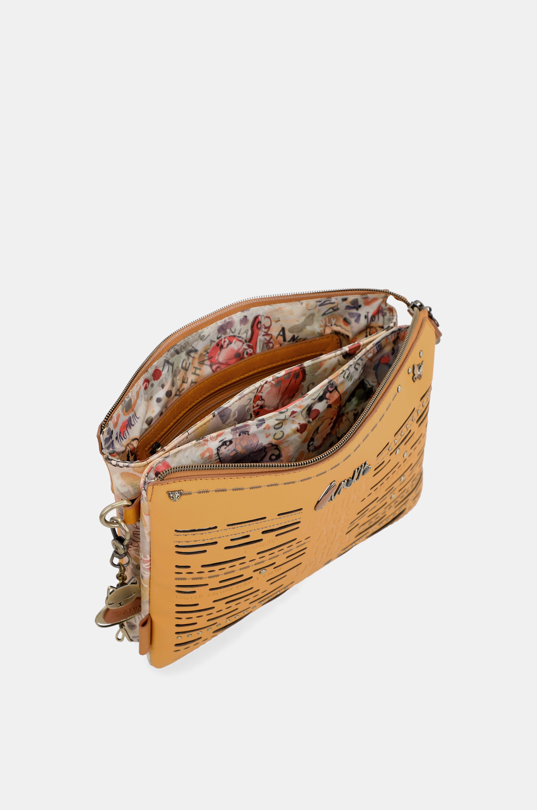 Nature Pachamama ochre crossbody bag with two compartments
