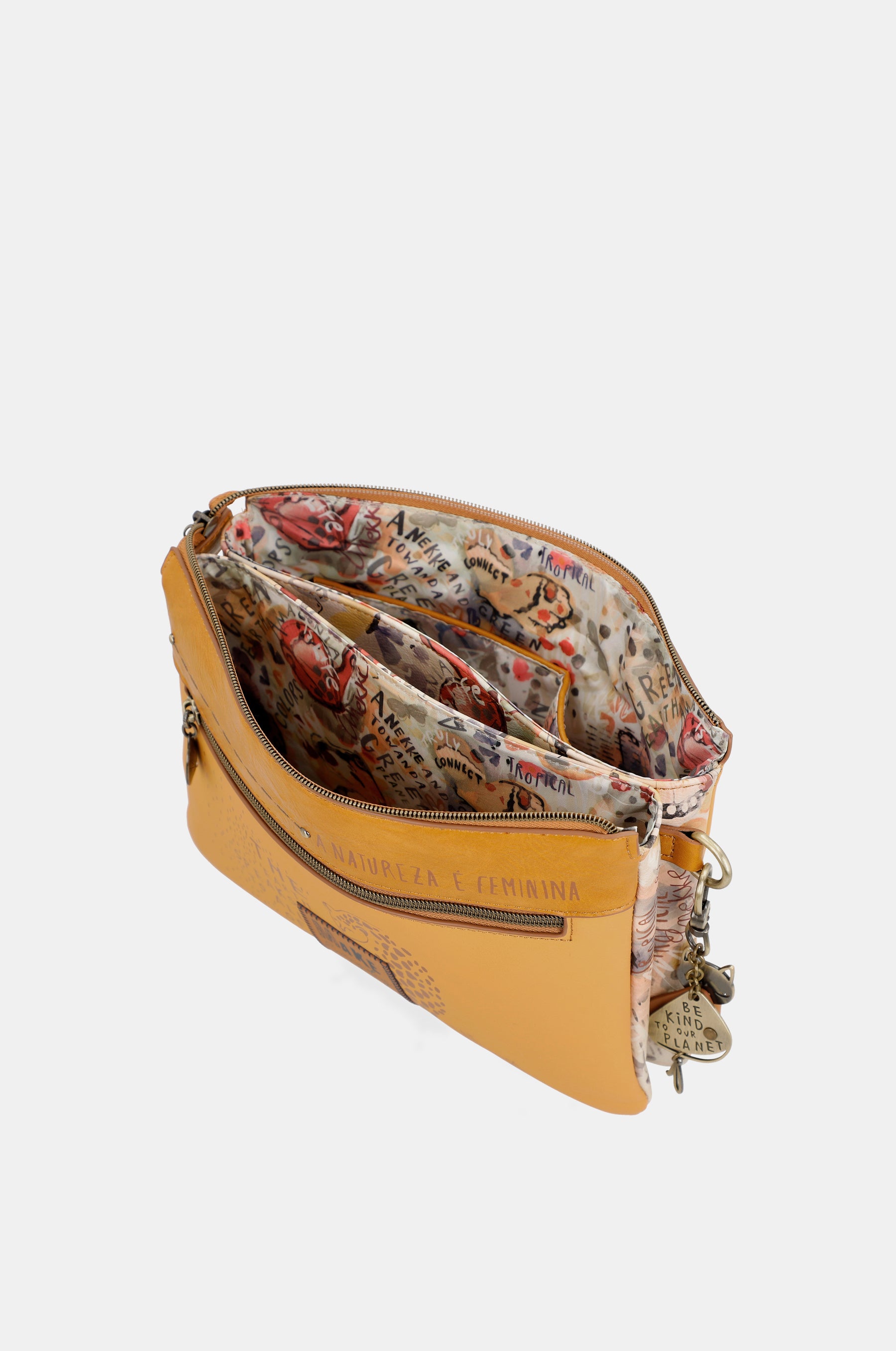 Nature Pachamama ochre crossbody bag with two compartments
