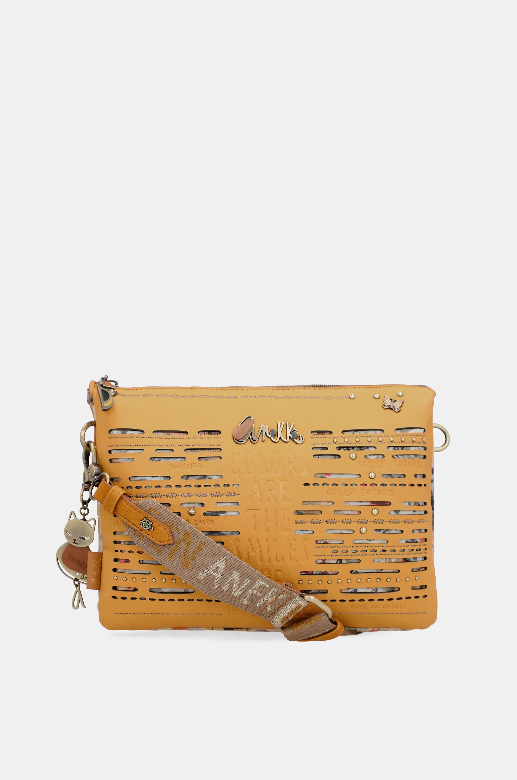 Nature Pachamama ochre crossbody bag with two compartments