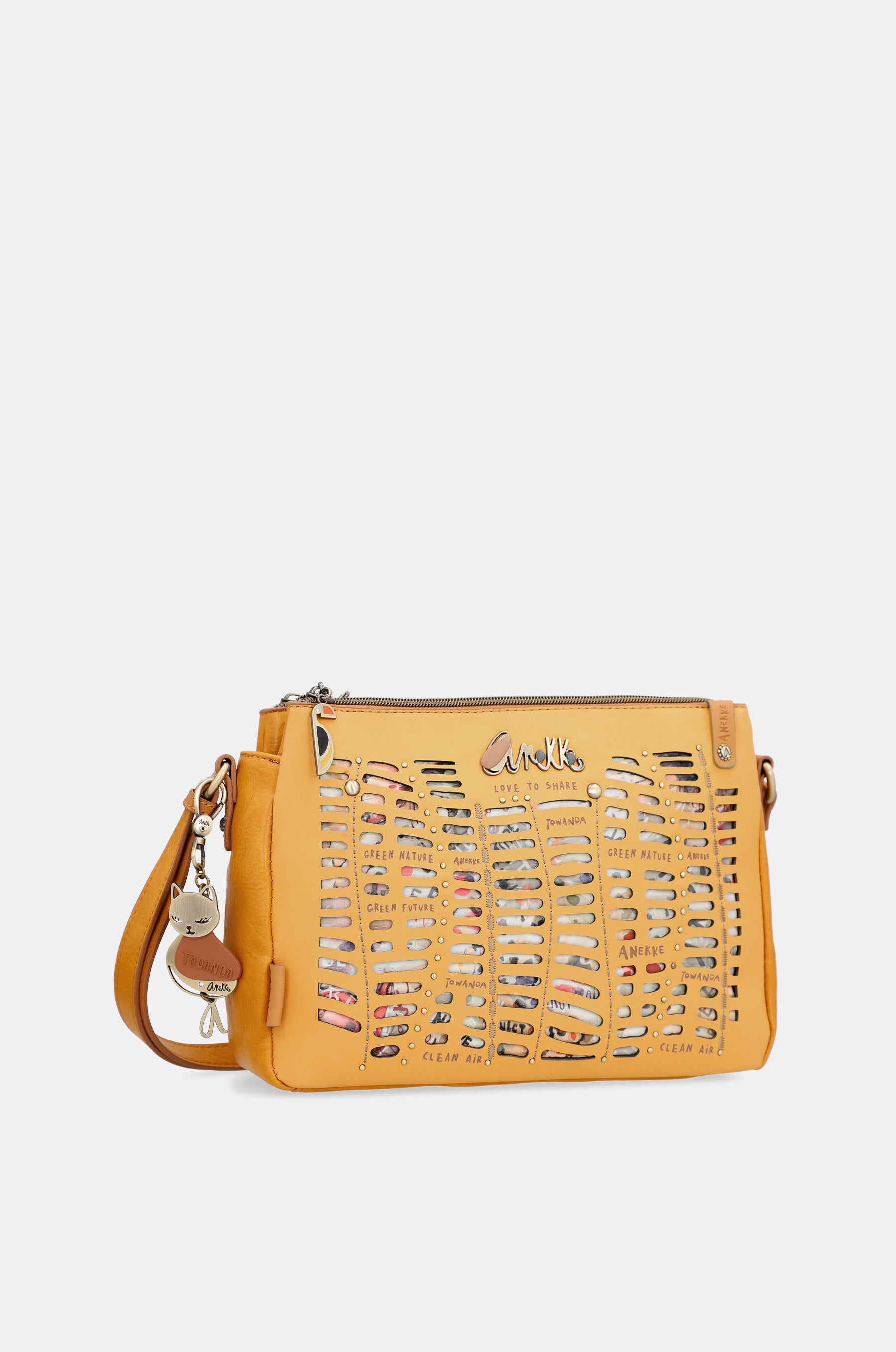 Nature Pachamama ochre crossbody bag with 3 compartments