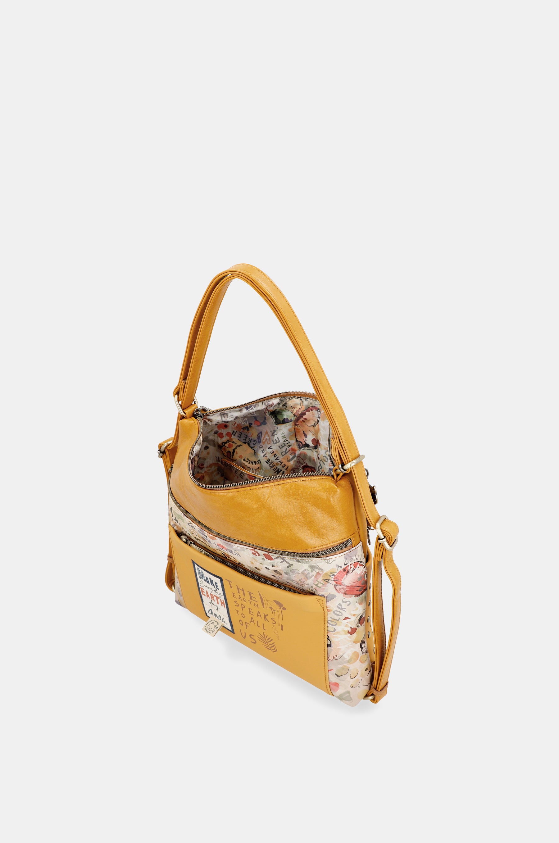 Nature Pachamama convertible ochre bag into a backpack