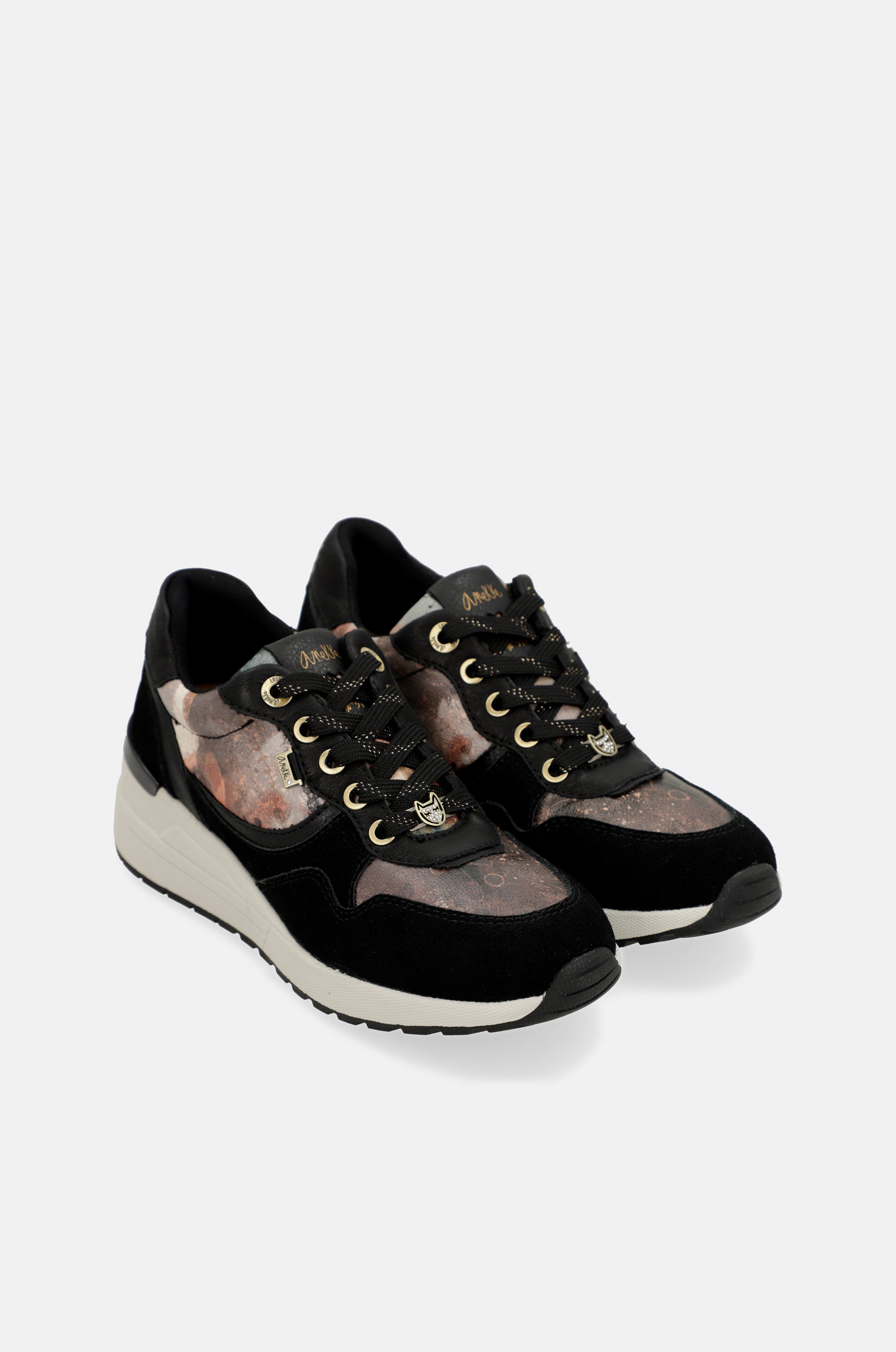 Black Padded Sports Sneakers with Wedge