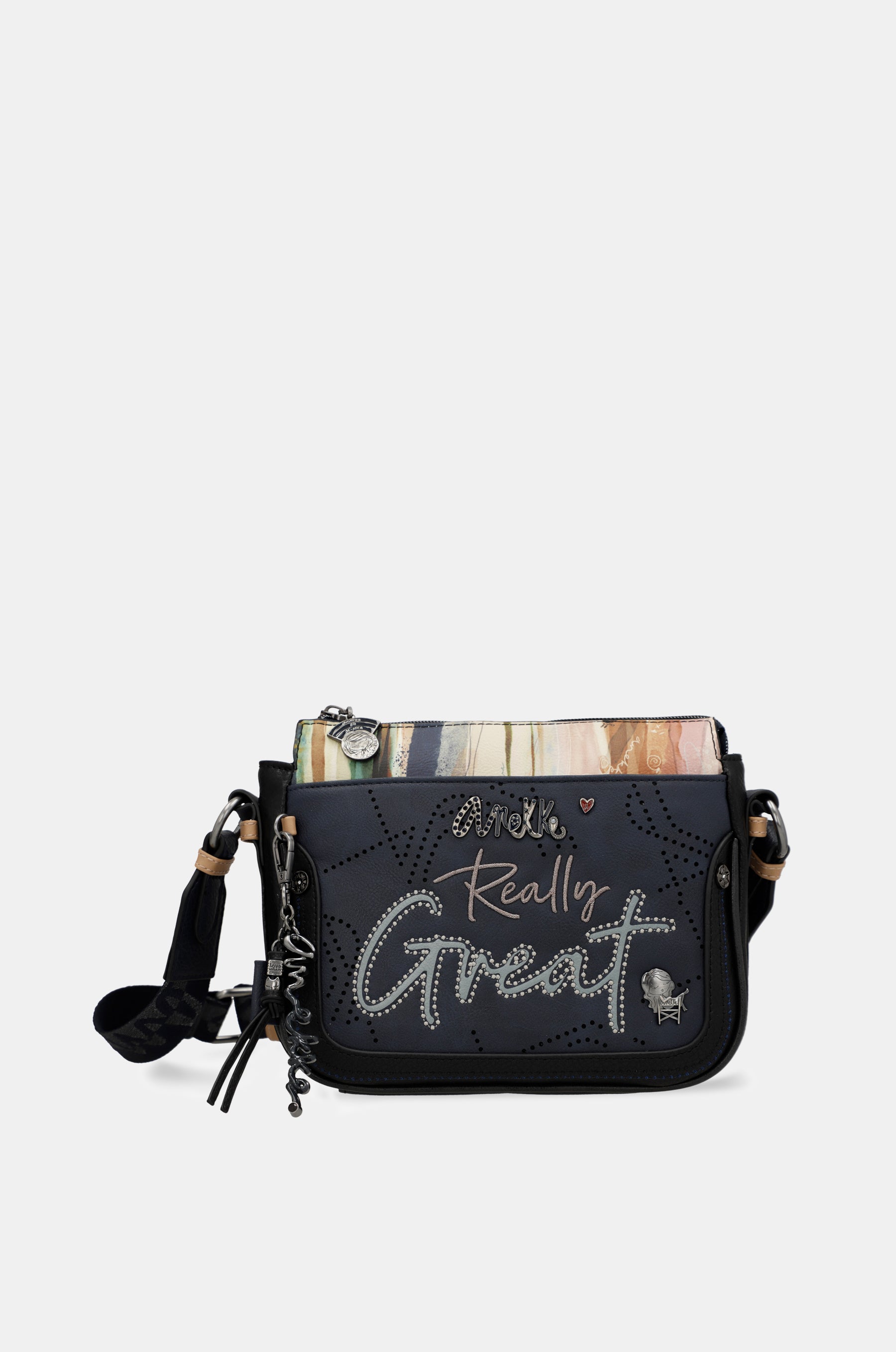 Studio navy blue 3-compartment crossbody bag