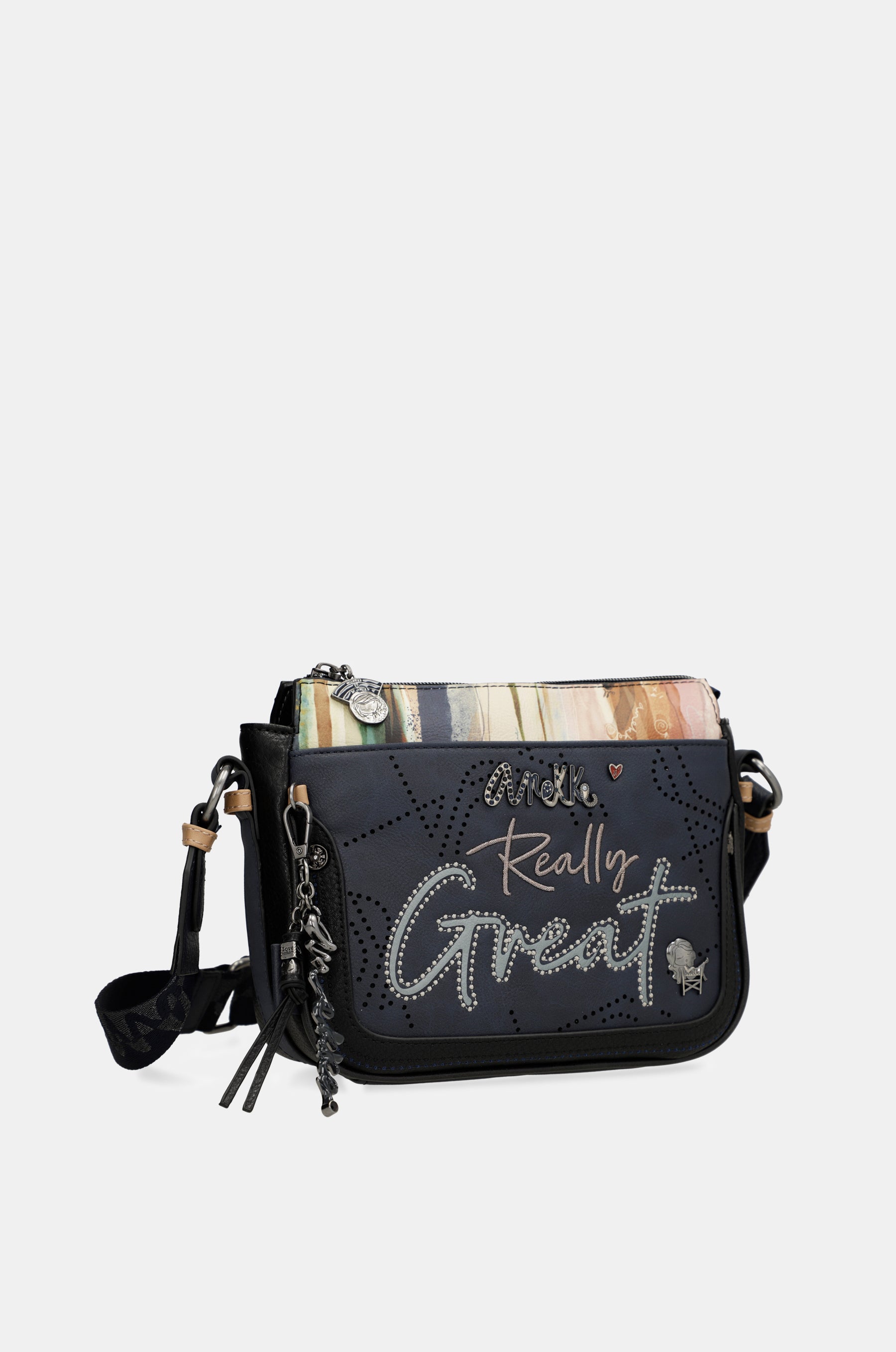 Studio navy blue 3-compartment crossbody bag