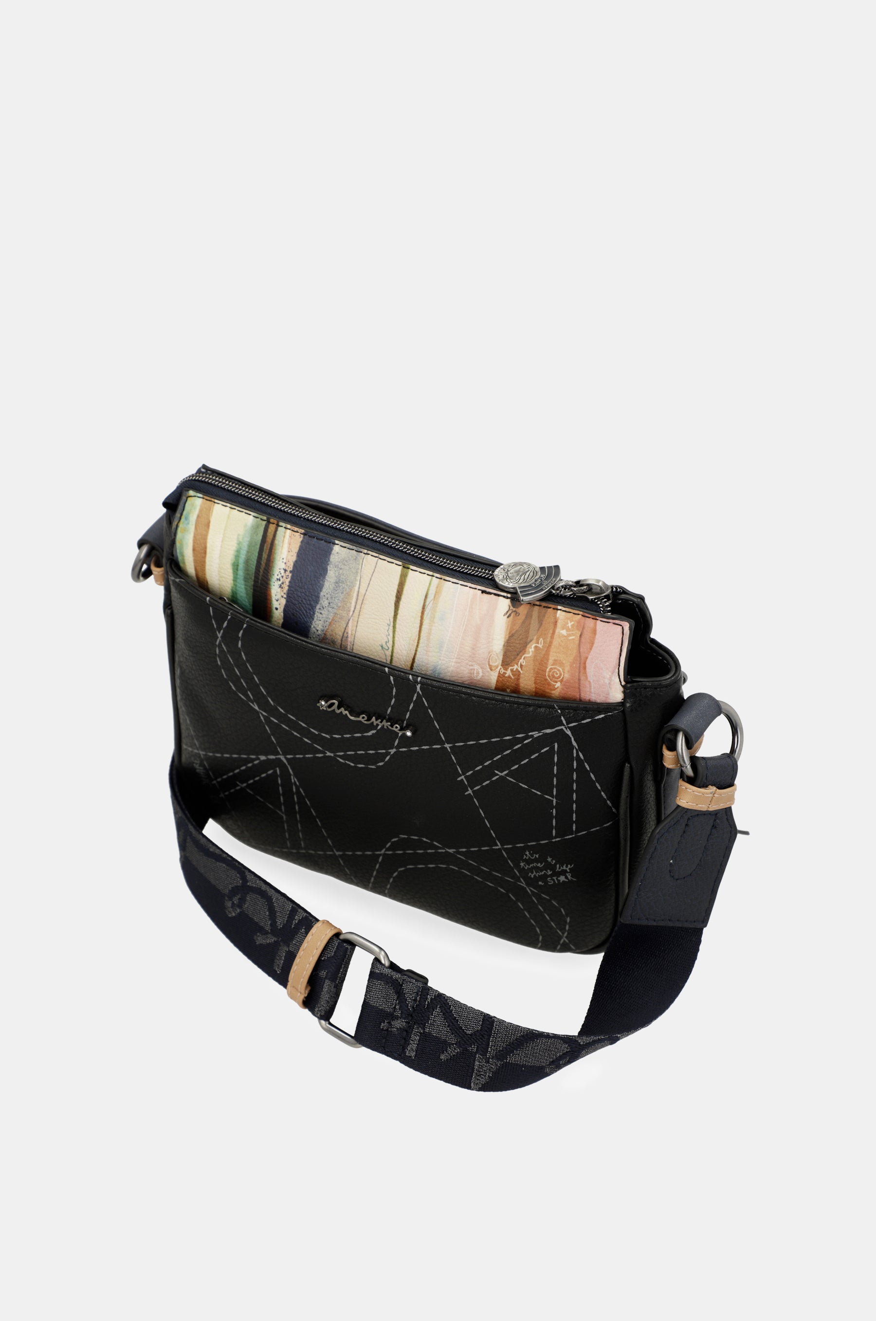 Studio navy blue 3-compartment crossbody bag