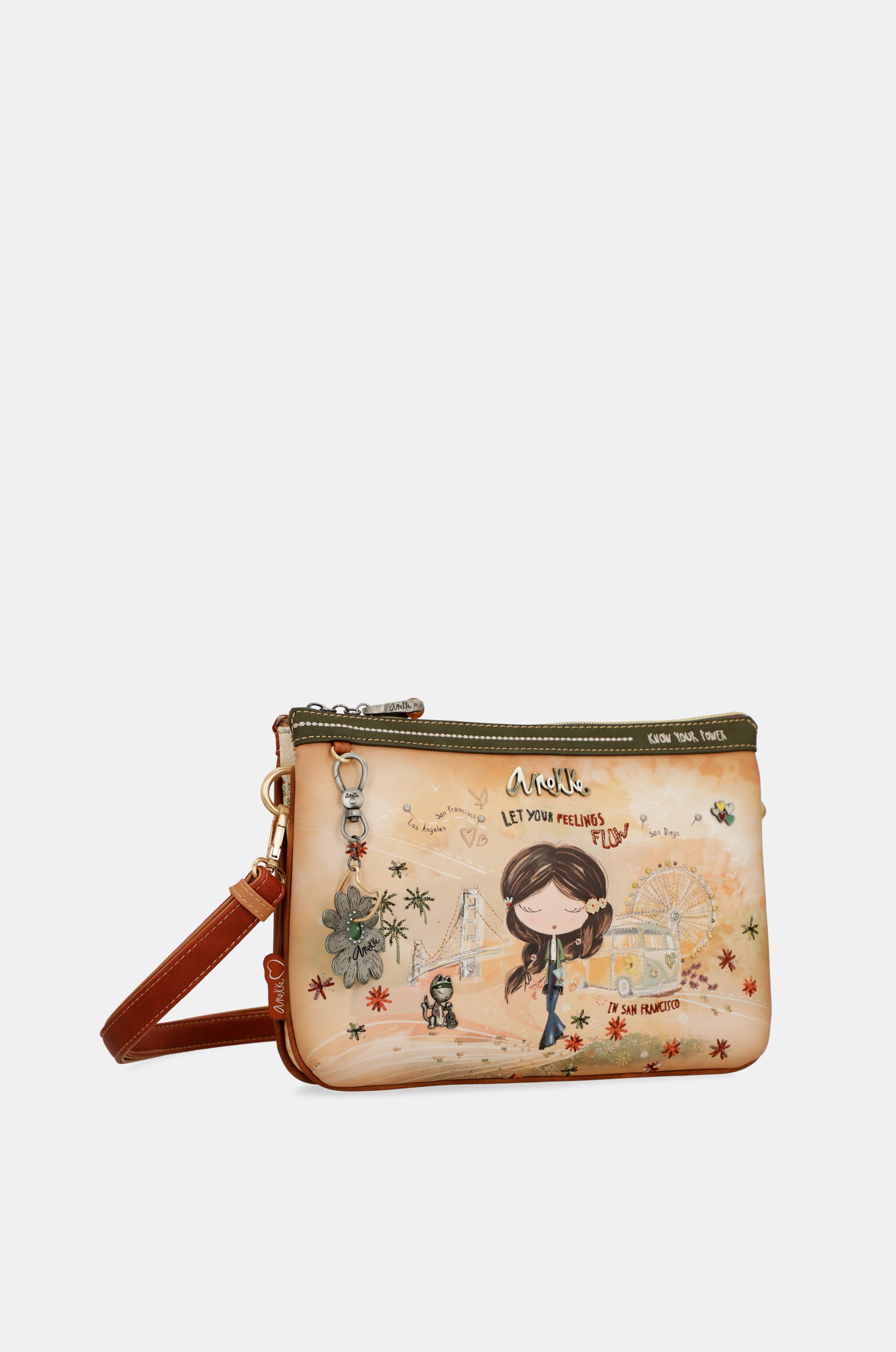 Peace & Love camel print crossbody bag