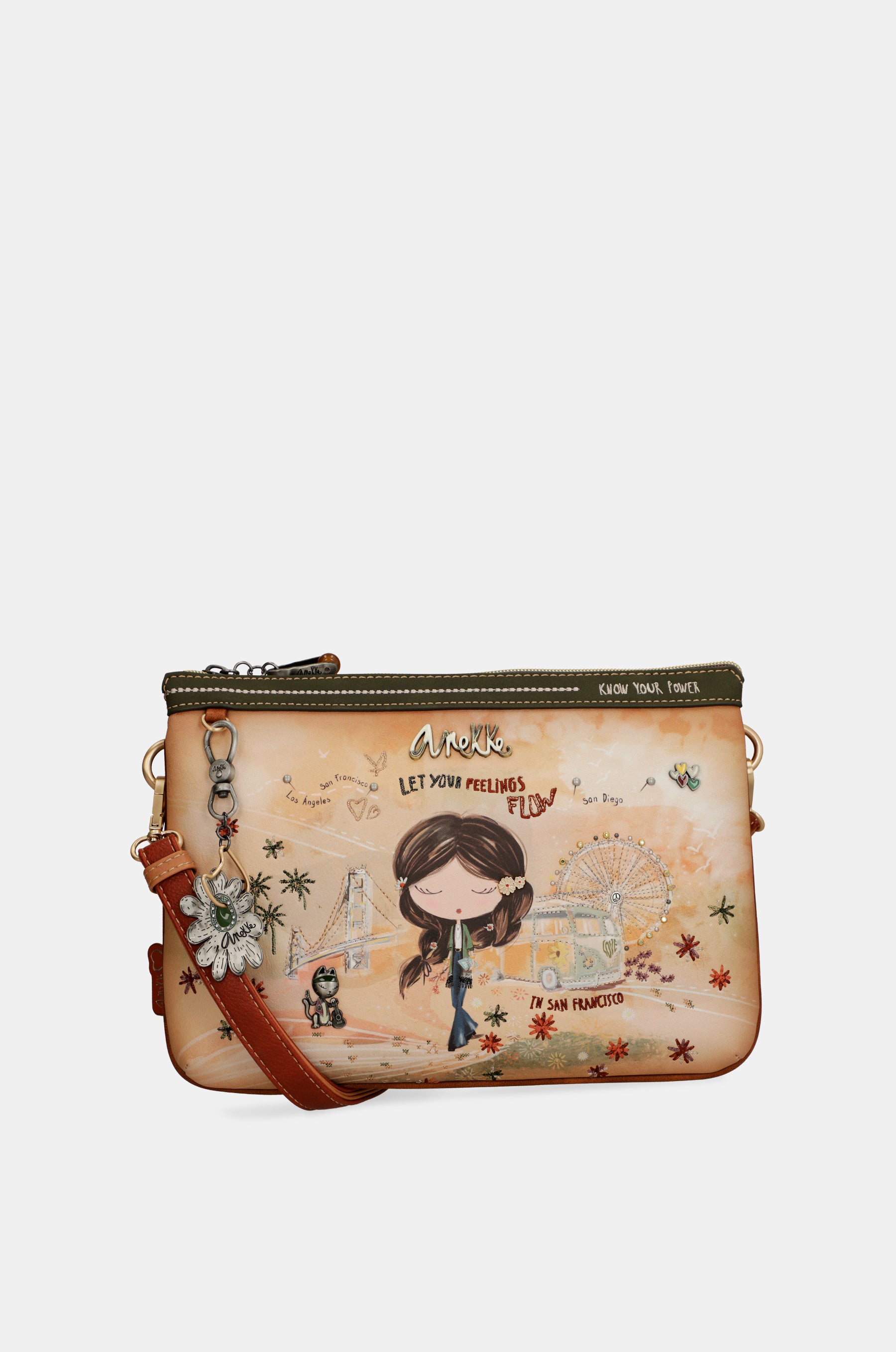 Peace & Love camel print crossbody bag