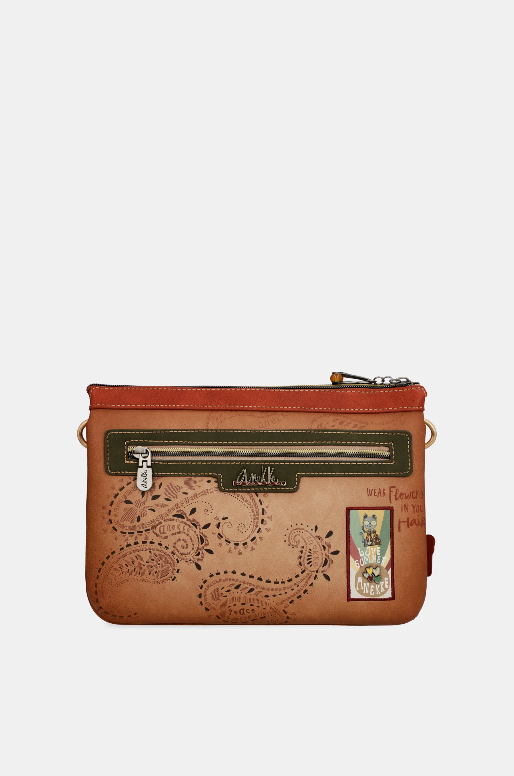 Peace & Love camel print crossbody bag