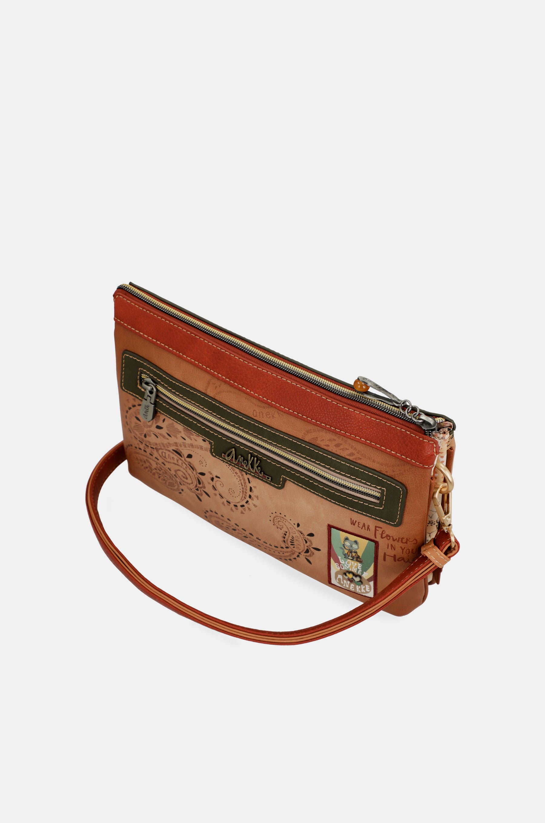 Peace & Love camel print crossbody bag