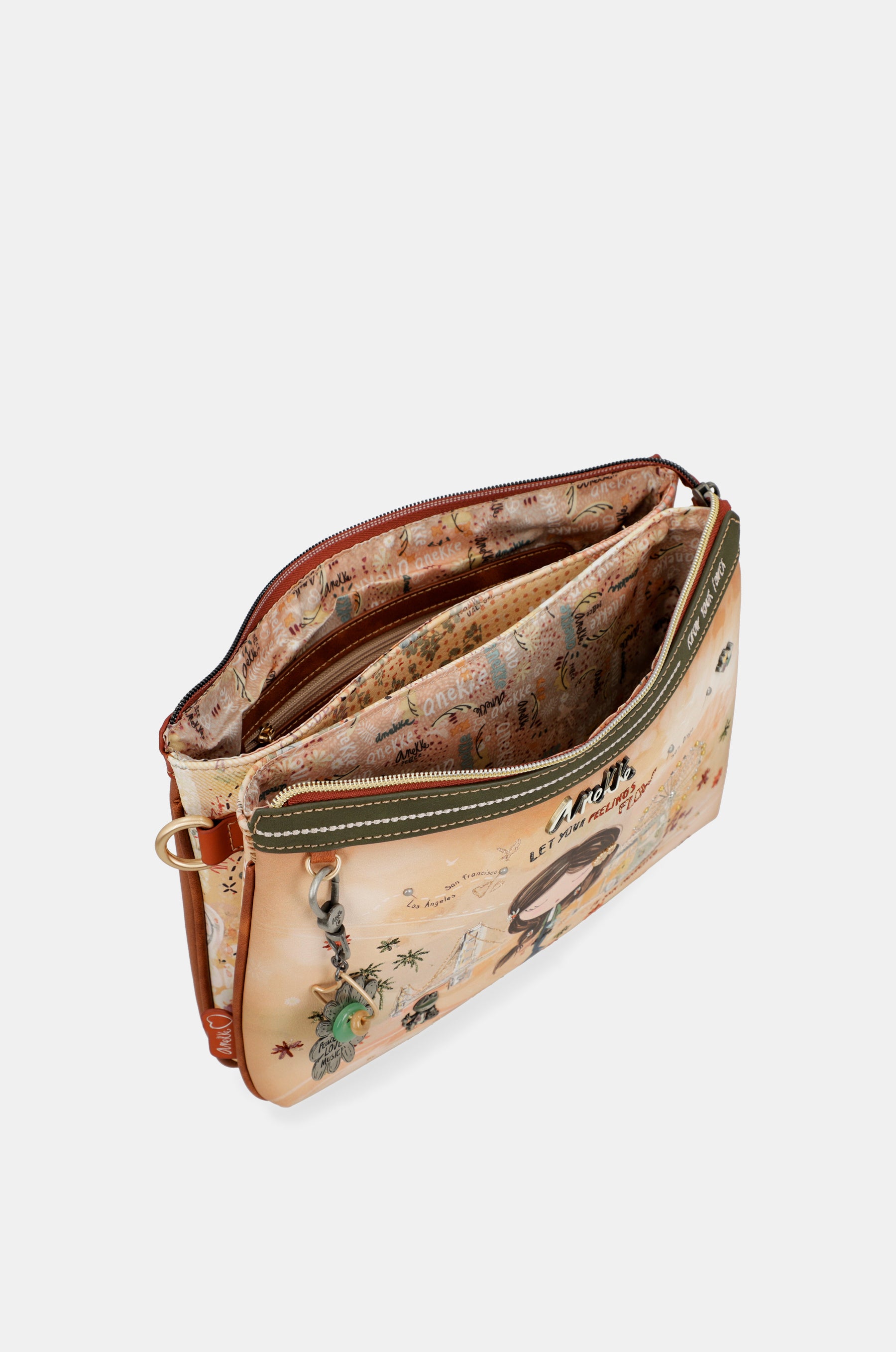 Peace & Love camel print crossbody bag