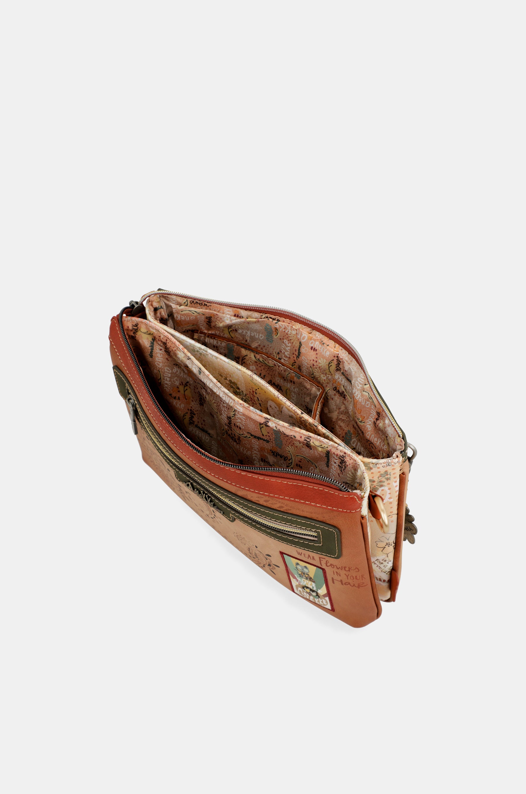 Peace & Love camel print crossbody bag