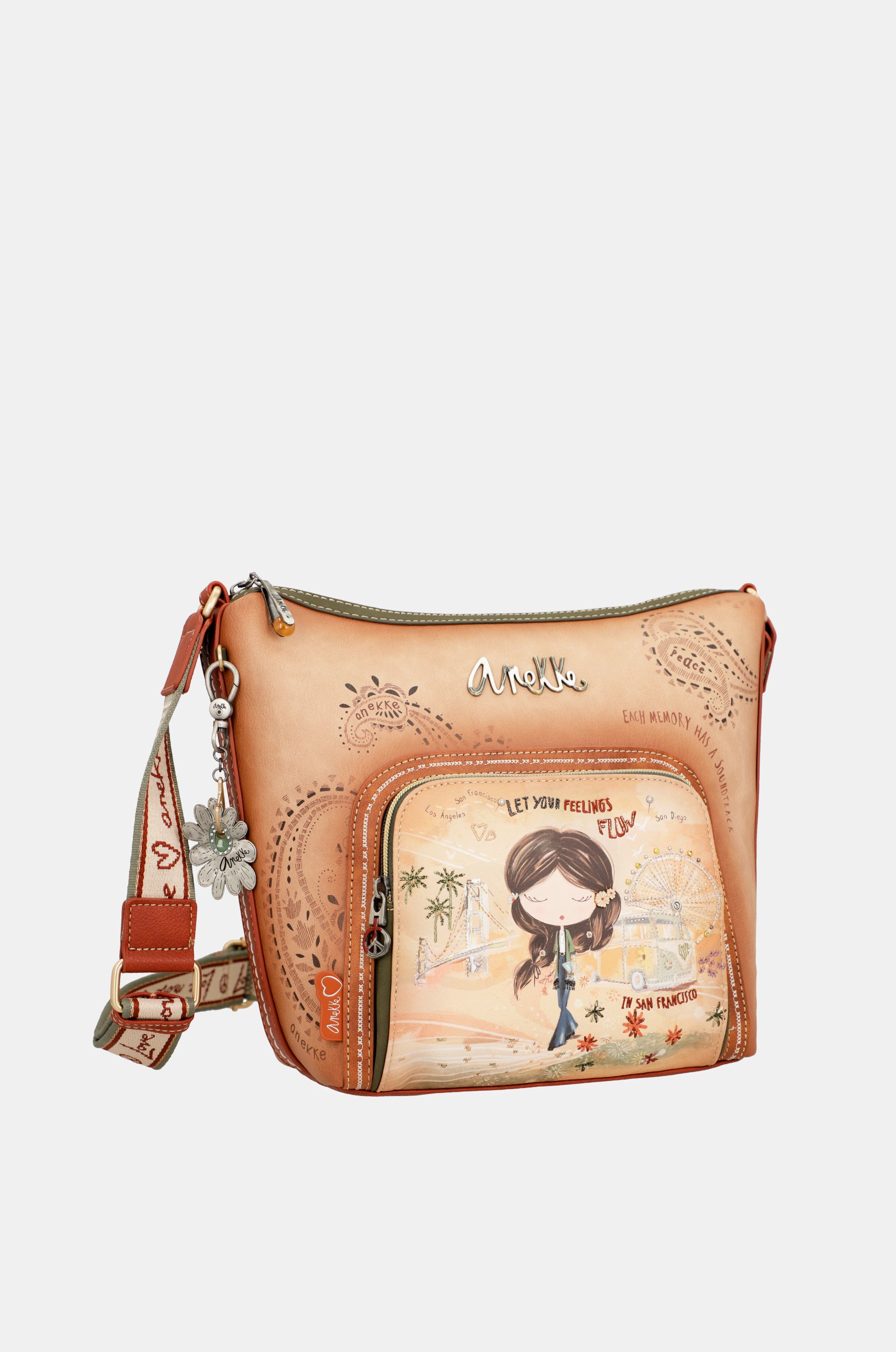 Peace & Love camel large crossbody bag
